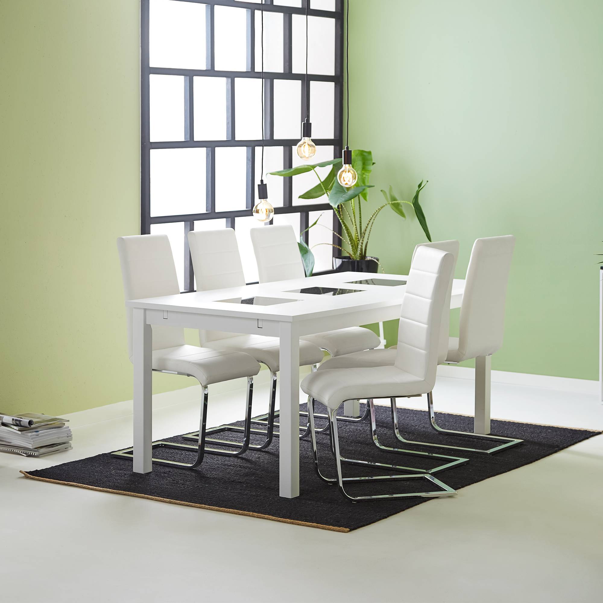 Matgrupp Basic Home Jasmin Rektangulärt Matbord 180-270 cm Förlängningsbart med 6 Cibus Matstol