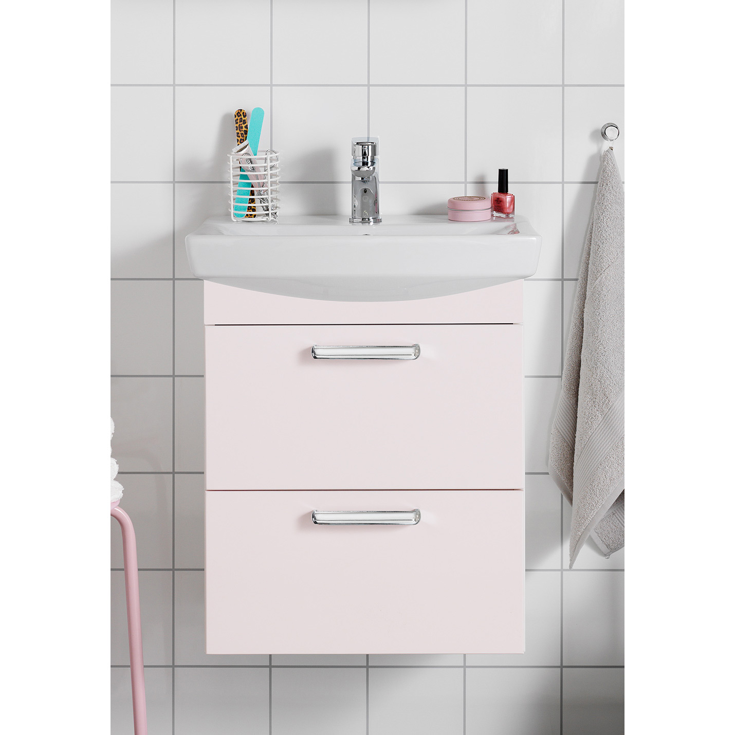 Tvättställsskåp Hafa Life med Tvättställ Ljusrosa Matt