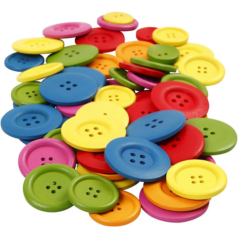 Träknappar Creativ Company Mixade Färger Dia. 25-40 mm 2-4 Hål 144 St/1 Förp
