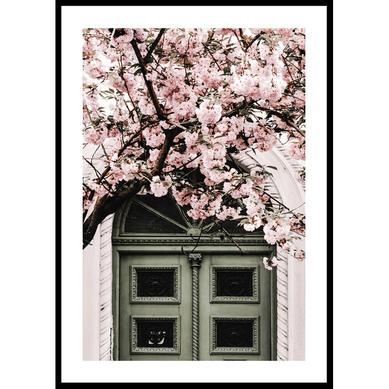 Poster Gallerix Pink Flowers Green Door