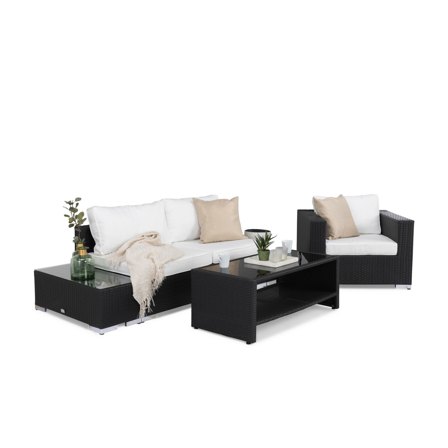 Loungegrupp Comfort Garden Bahamas 2-sits med Avslut, Bord med Hylla och Fåtölj Utomhus