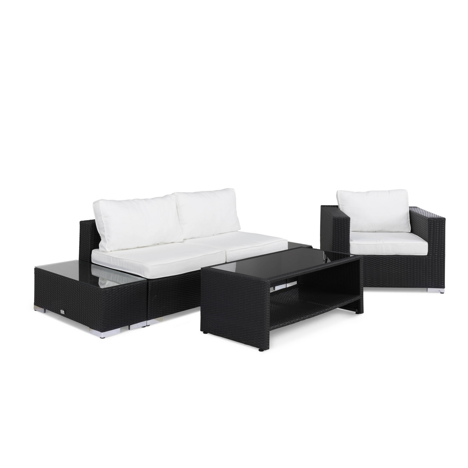 Loungegrupp Comfort Garden Bahamas 2-sits med Avslut, Bord med Hylla och Fåtölj Utomhus