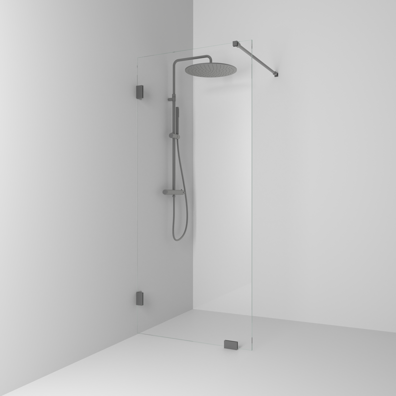 Skärmvägg Svedbergs 180° Rak Profil: Blyertssvart, Klarglas, Bredd: 980 mm