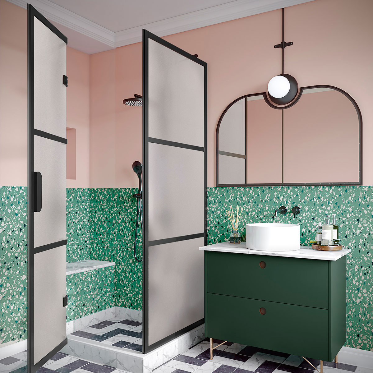 Duschhörn Hietakari Bläk 888 Tokyo Fast Vägg och Vikbara Dörr