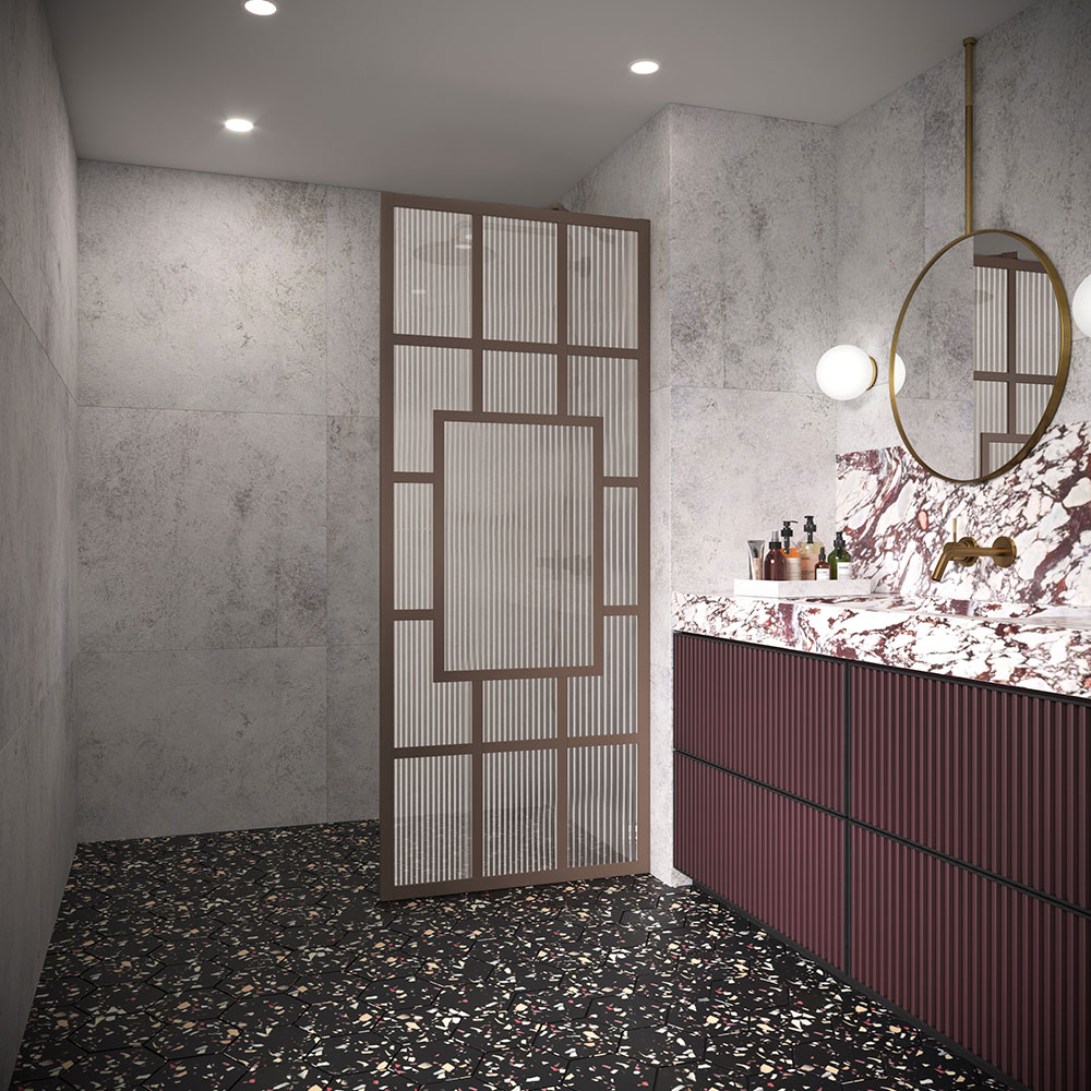 Duschvägg Hietakari Bläk 800 Shanghai Fast 797x1950 mm, Reeded, Mocha Profiler