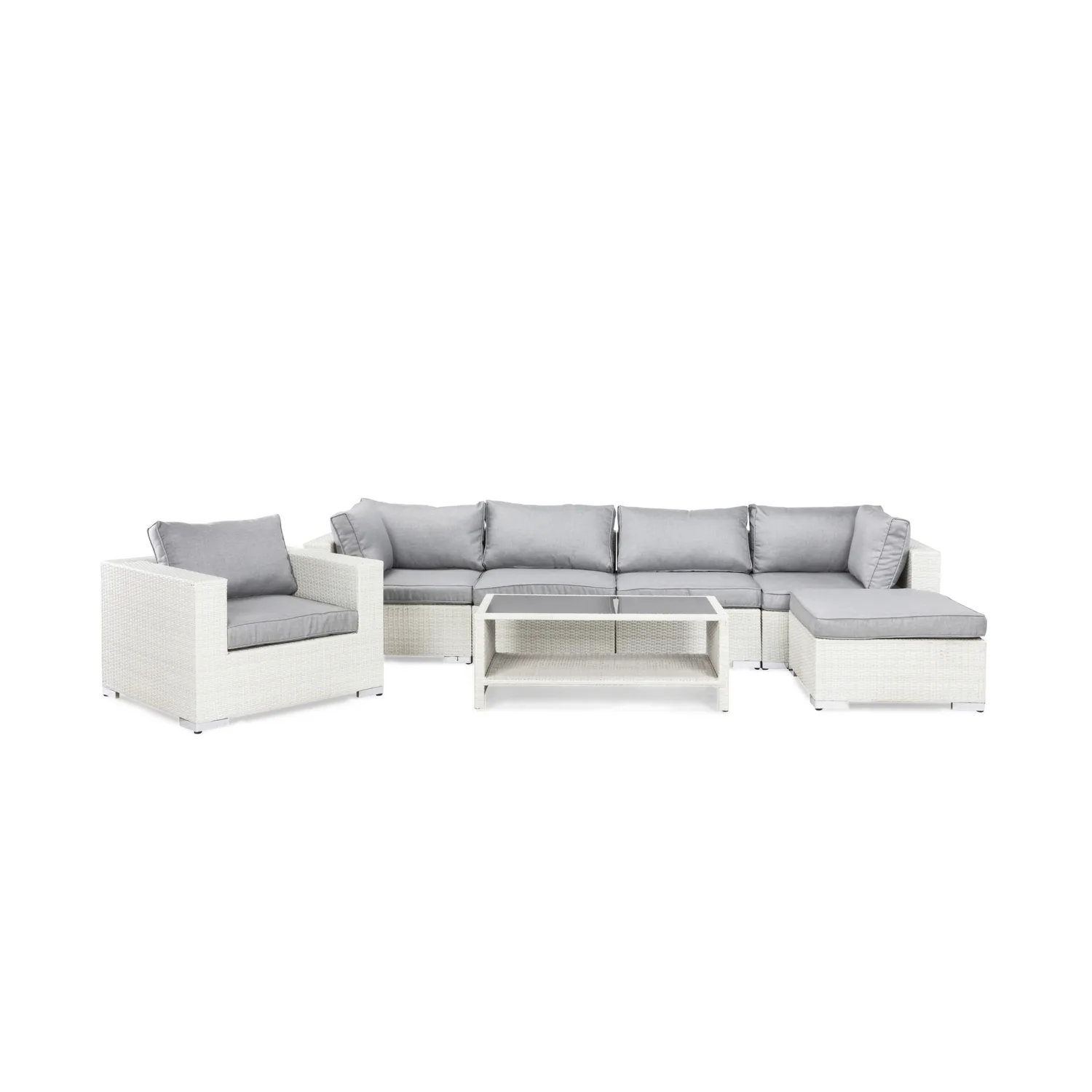 Loungegrupp Comfort Garden Bahamas 6-sits med Fåtölj, Divan och Bord med Hylla Vit/Grå