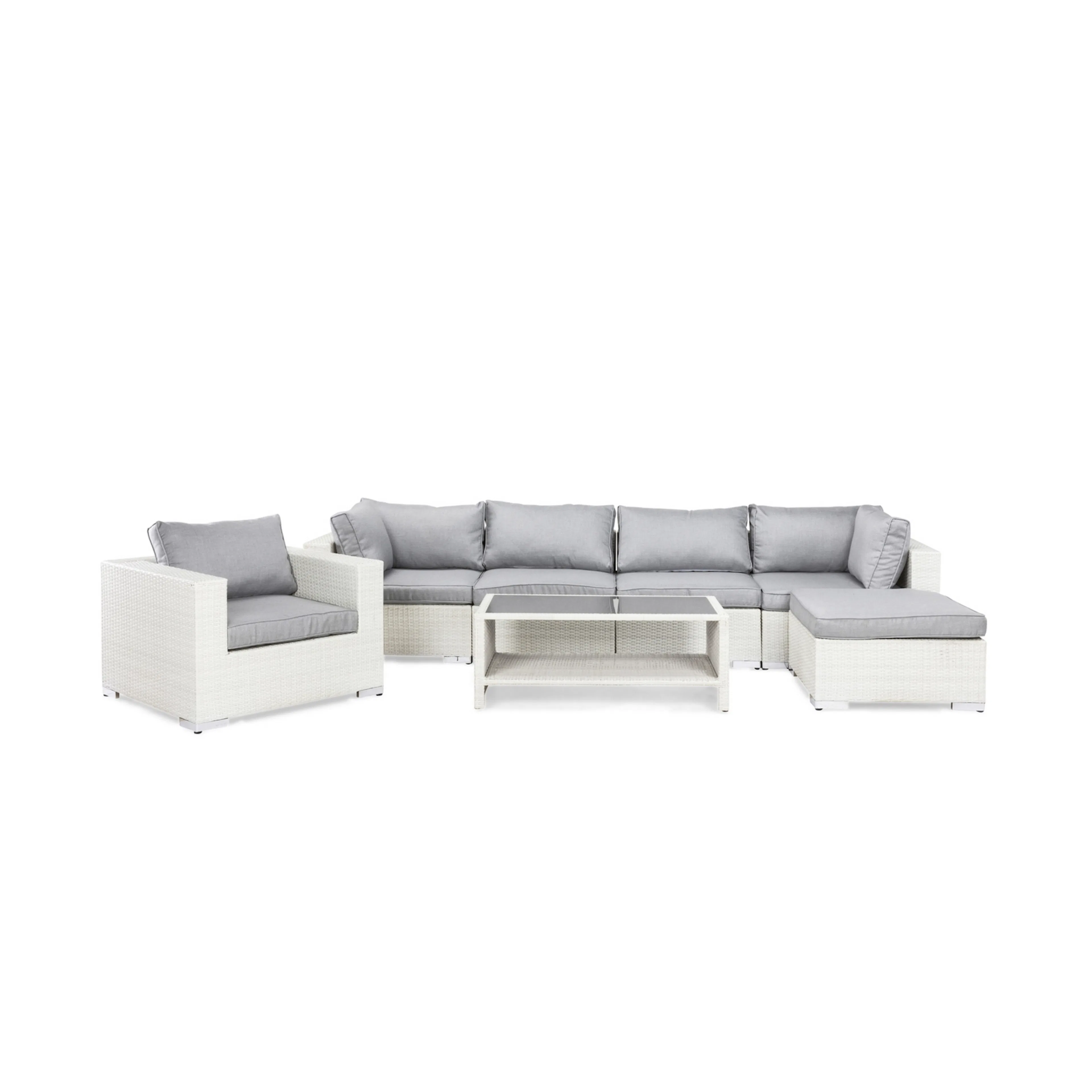 Loungegrupp Comfort Garden Bahamas 6-sits med Fåtölj, Divan och Bord med Hylla Vit/Grå