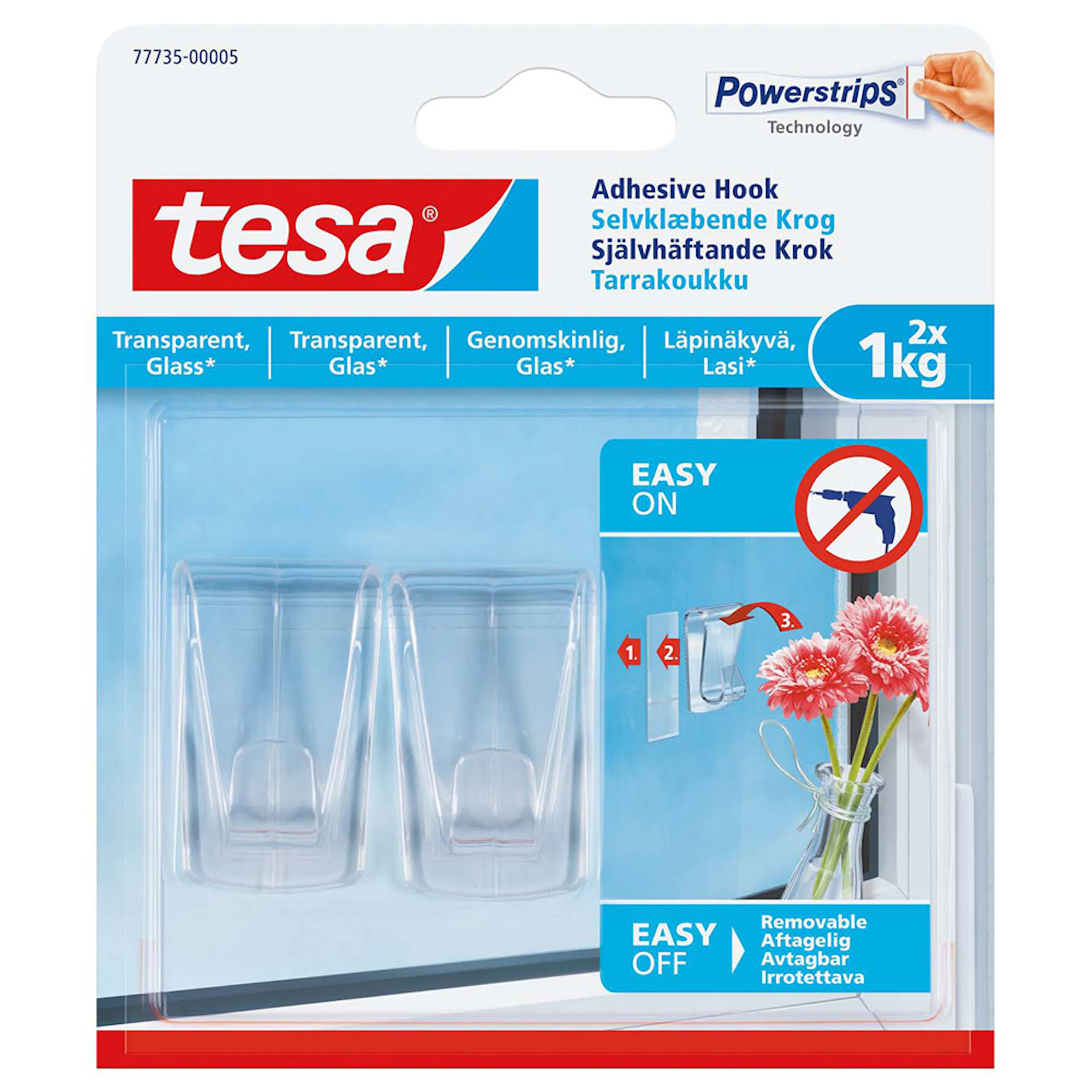 Självhäftande Krok Tesa 2 st 1 kg 77735