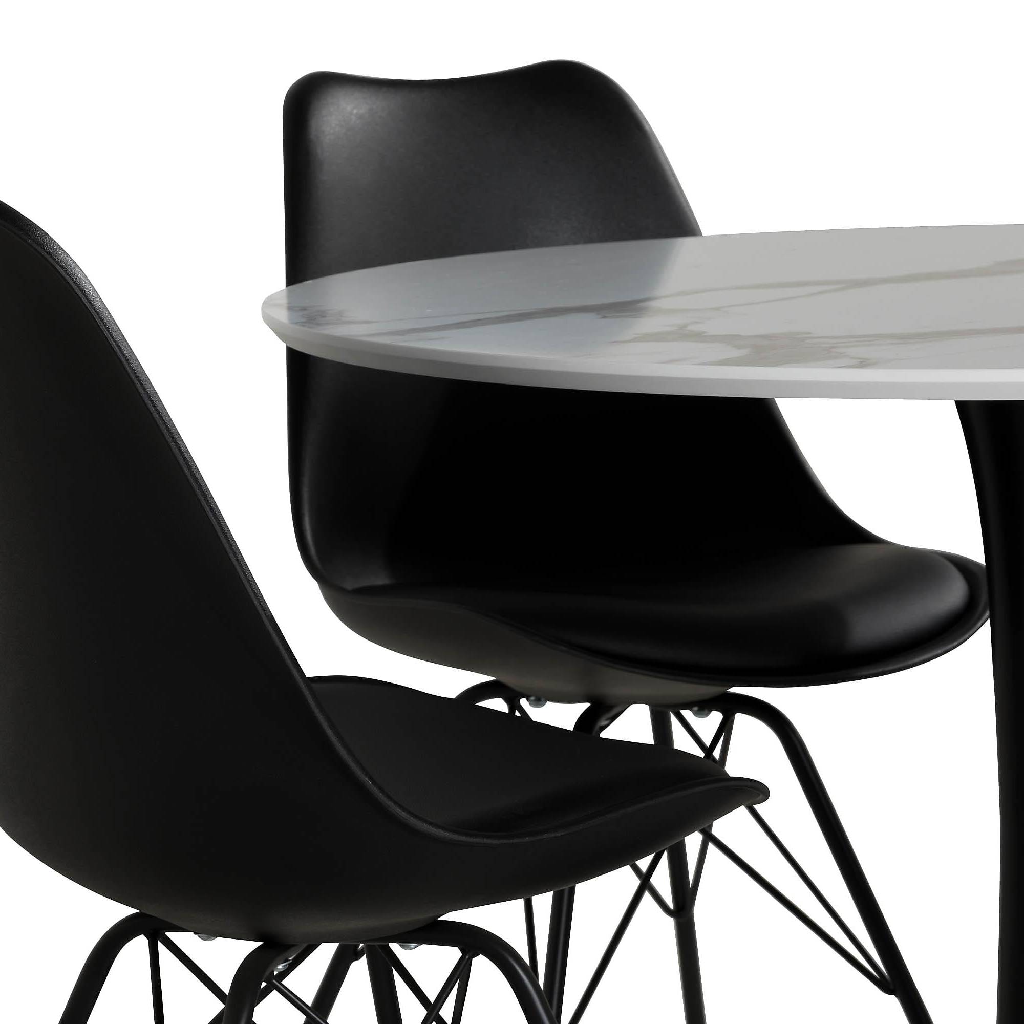 Matgrupp Basic Home Caitly Runt Matbord 100 Svart Bas cm med 4 Shell Matstol