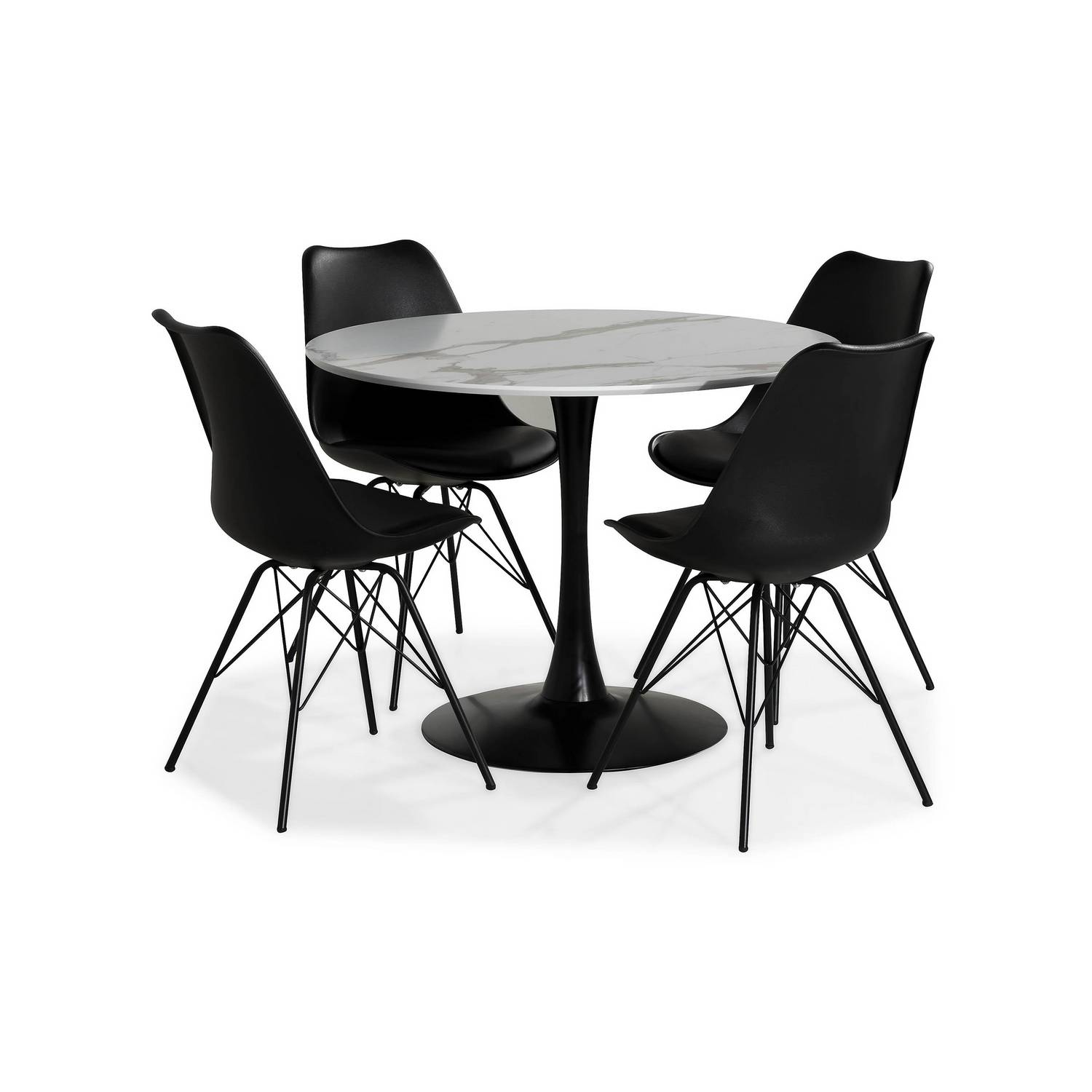 Matgrupp Basic Home Caitly Runt Matbord 100 Svart Bas cm med 4 Shell Matstol