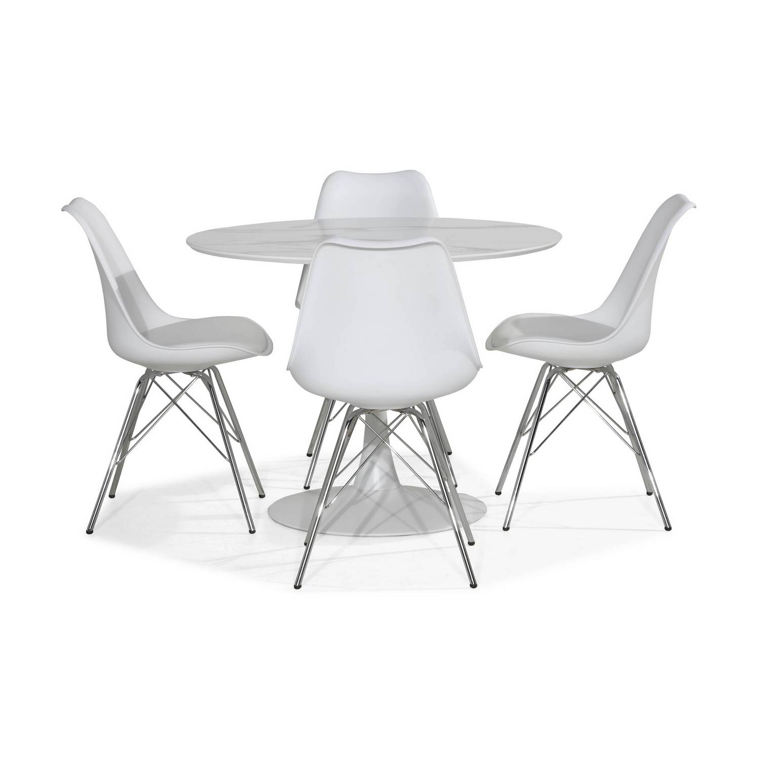 Matgrupp Basic Home Caitly Runt Matbord 100 cm Vit Bas med 4 Shell Matstol