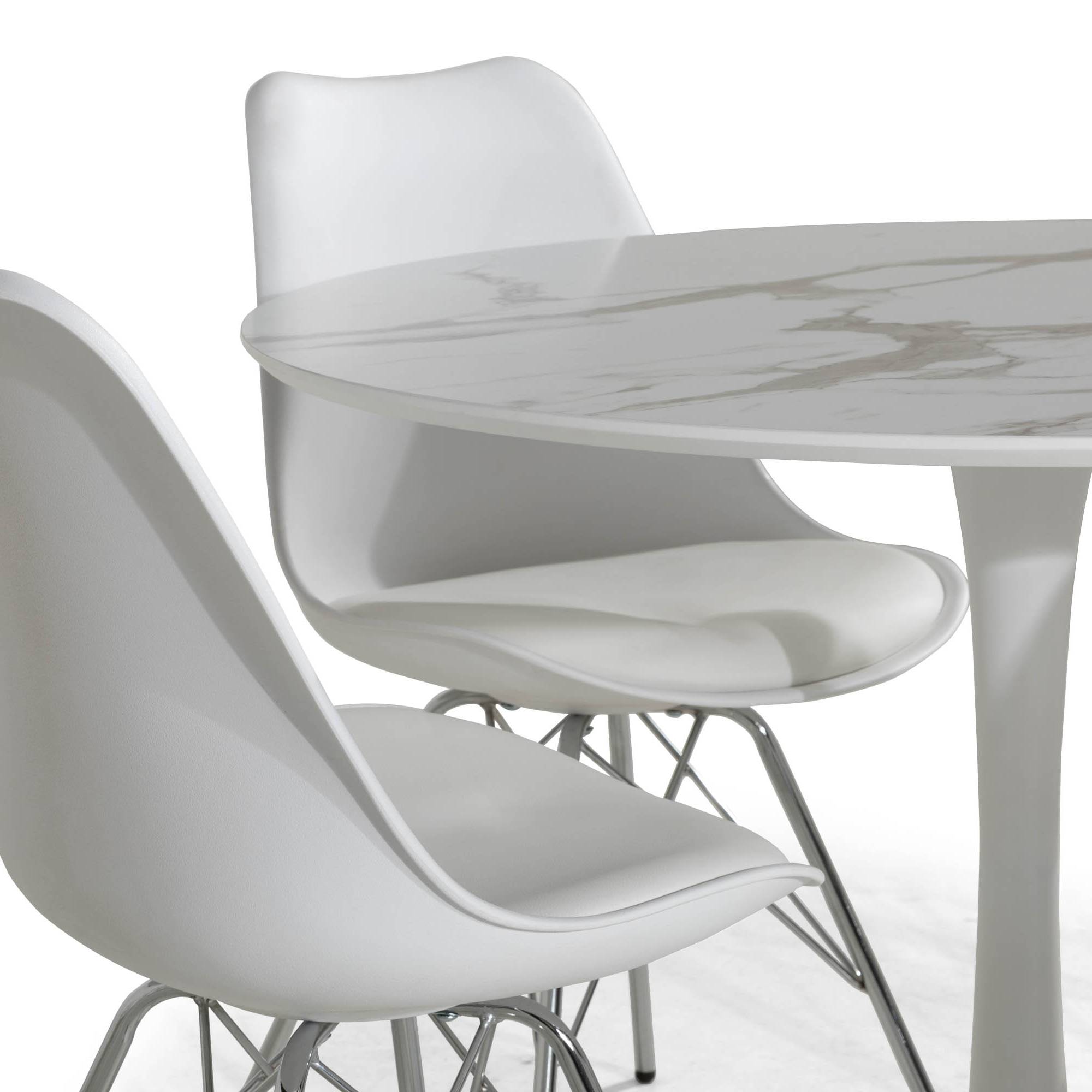 Matgrupp Basic Home Caitly Runt Matbord 100 cm Vit Bas med 4 Shell Matstol