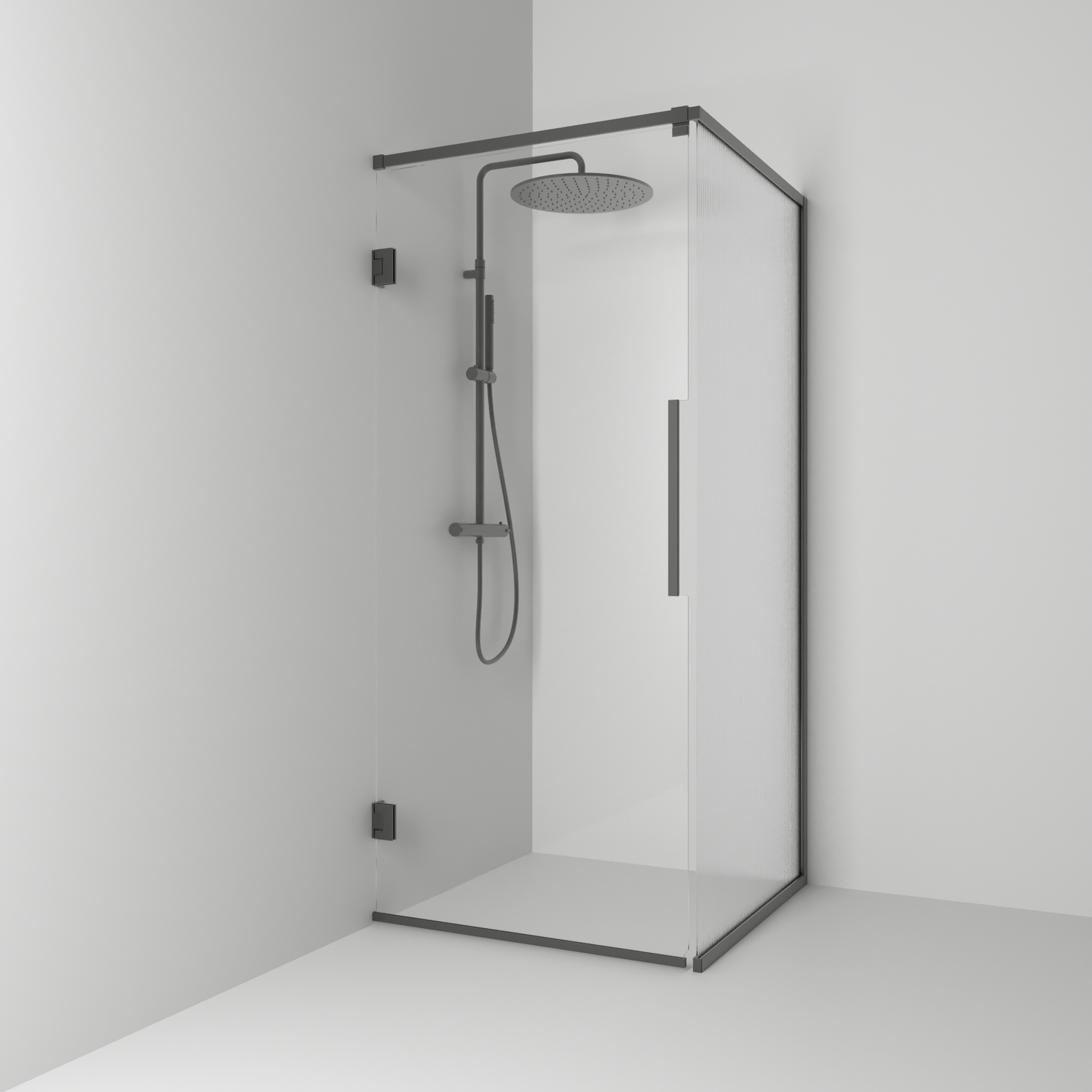 Duschhörn Svedbergs Langfoss Kombi 200 med Linjeglas BxDxH: 800x820x2000 mm, Profil: Blyertssvart, Linjeglas