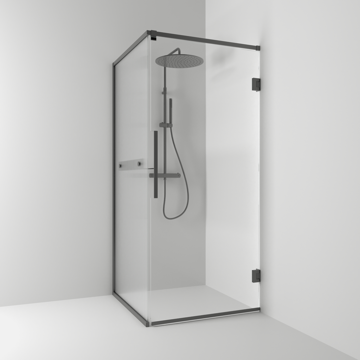 Duschhörn Svedbergs Langfoss Kombi 200 med Linjeglas och Hylla BxDxH: 800x820x2000 mm, Profil: Blyertssvart, Hängning: Vänster