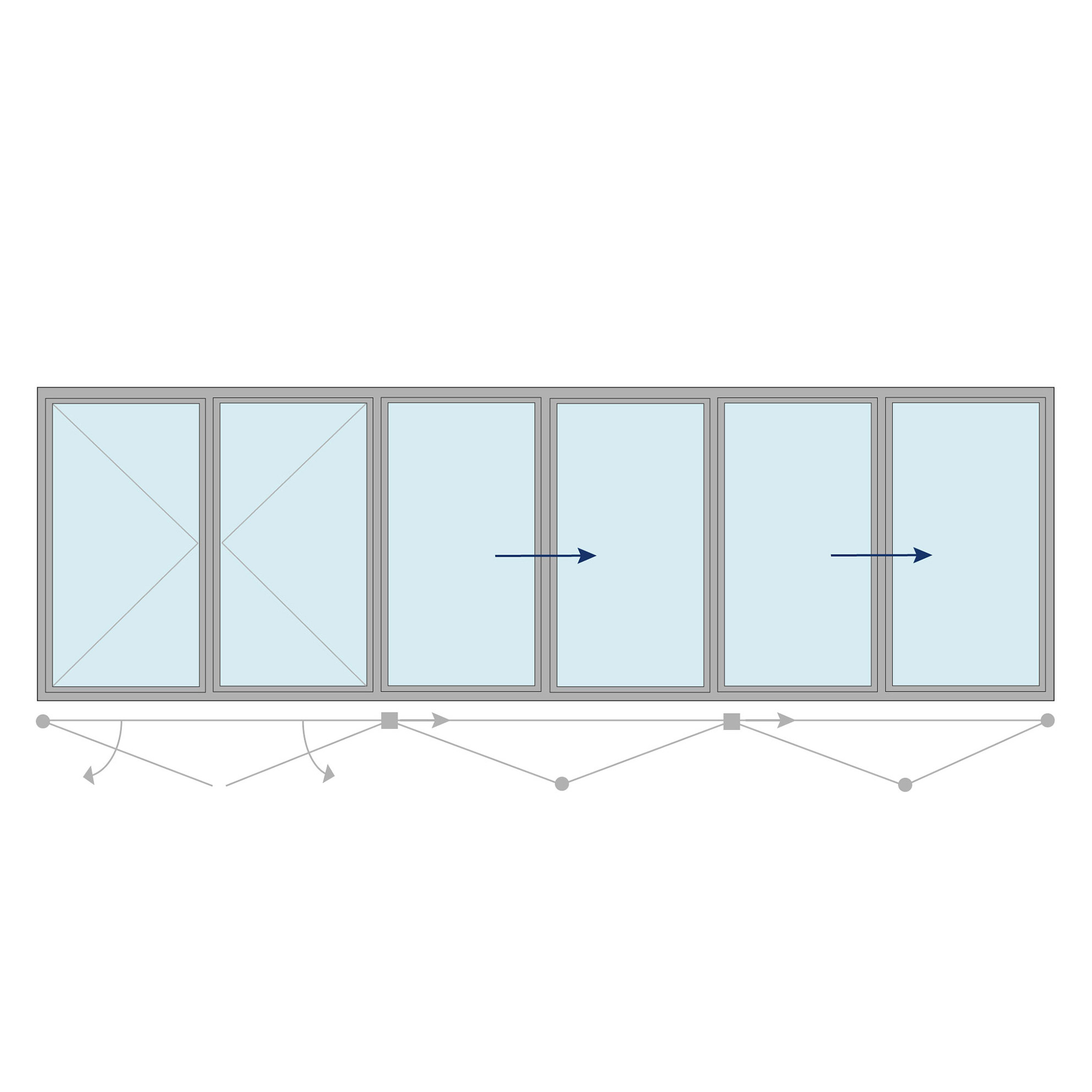 Vikdörr Nordiska Fönster Aluminium 6-Delat 2-Glas BxH: 540x230 cm (1 Öppningsbart + 5 Vikbara partier)