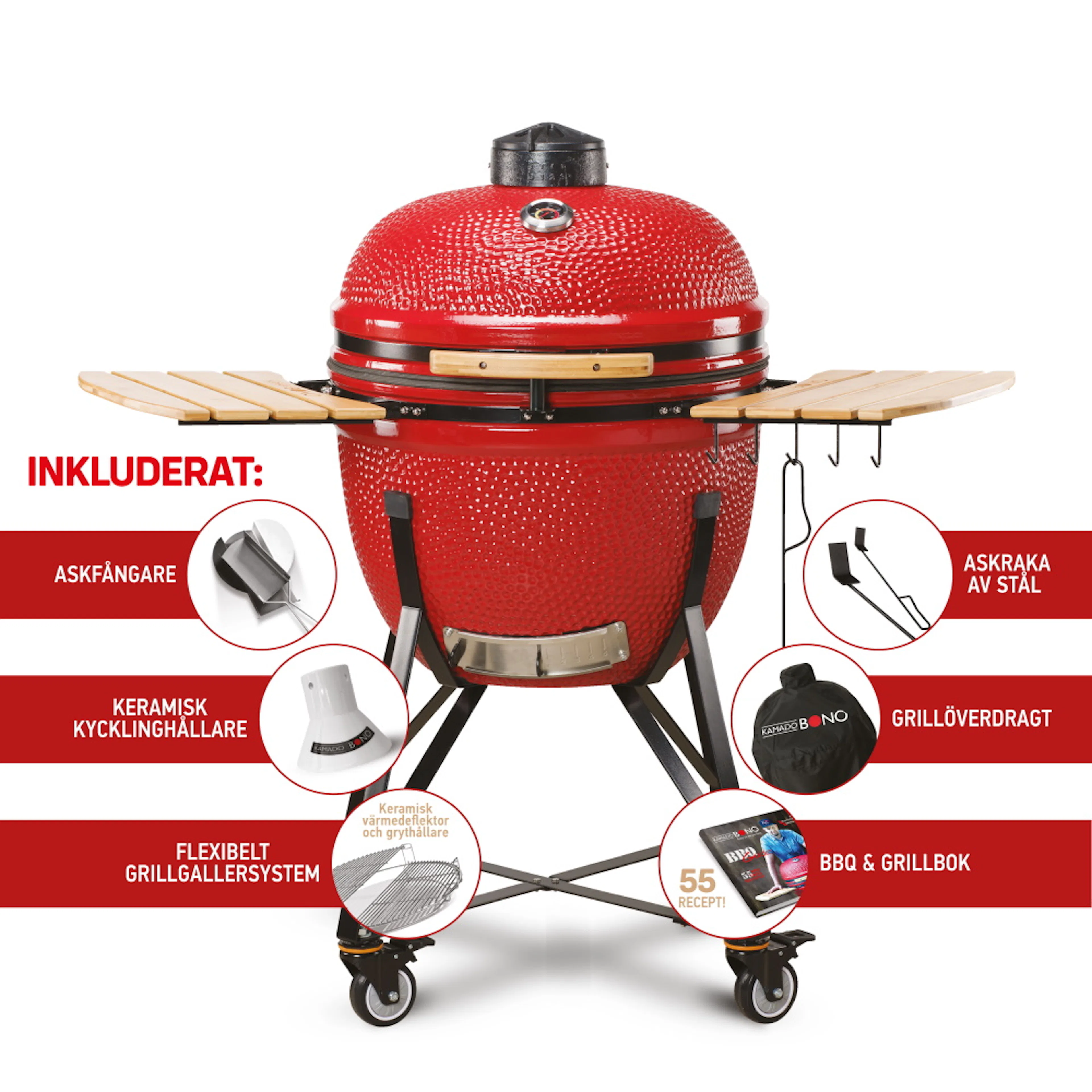 Kolgrill Kamado Bono Limited Röd Med Överdrag