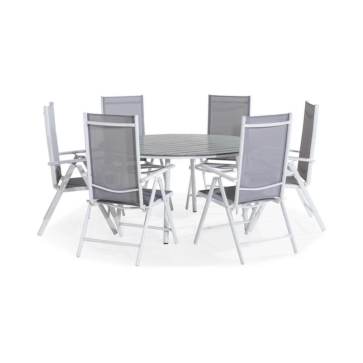 Trädgårdsgrupp deNoord Tunis Matgrupp Utomhus 140 Rund + 6 Maggie Positionsstol