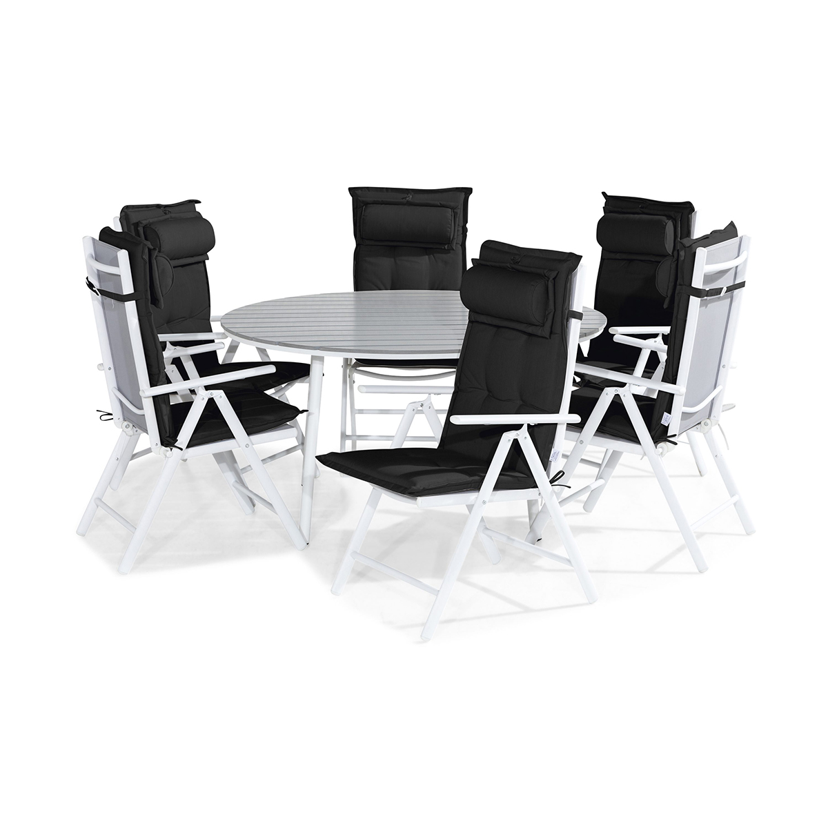 Trädgårdsgrupp Comfort Garden Tunis Matgrupp Utomhus 140 Rund + 6 Maggie Positionsstol m Dyna