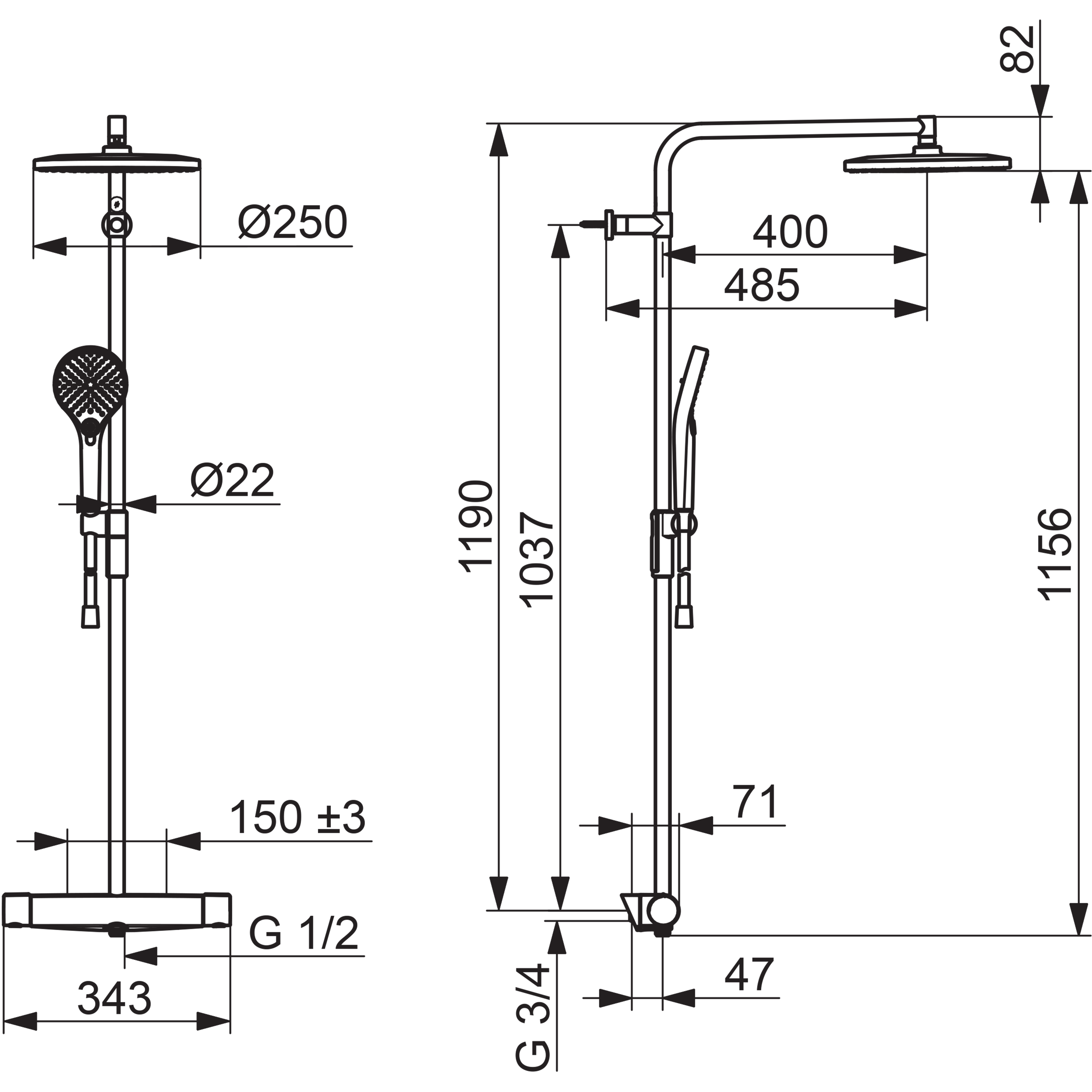 Takduschset Oras Optima Style med Termostatblandare