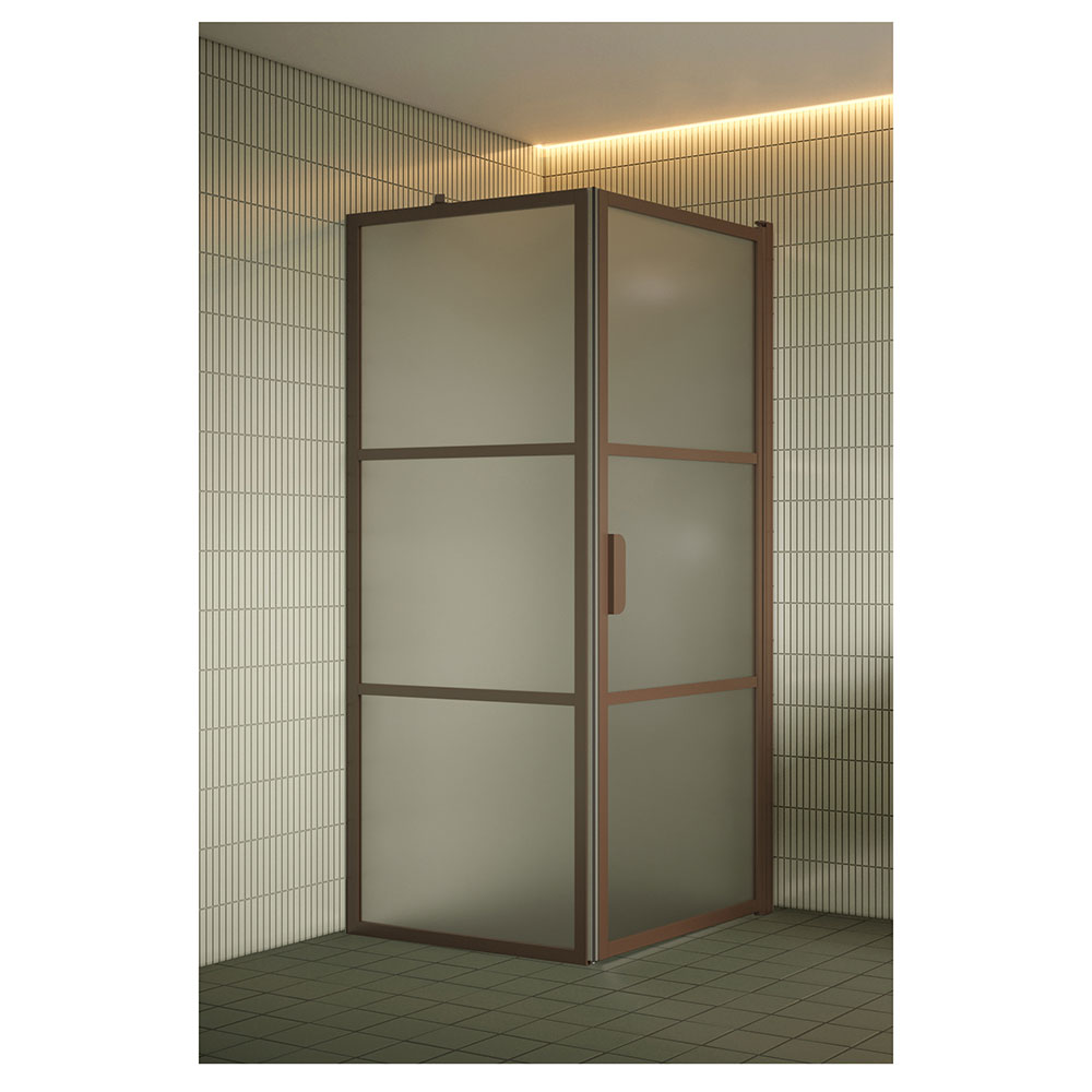 Duschhörn Hietakari Bläk 760 Tokyo Fast Vägg och Vändbar Dörr 819 Fast Vägg (L1) x 817 Vändbar Dörr (L2) mm, Satin, Mocha Profiler