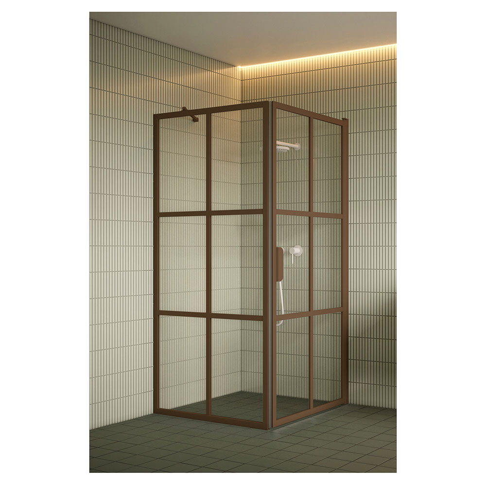 Duschhörn Hietakari Bläk 765 Paris Fast Vägg och Vändbar Dörr 719 Fast Vägg (L1) x 917 Vändbar Dörr (L2) mm, Klarglas, Mocha Profiler