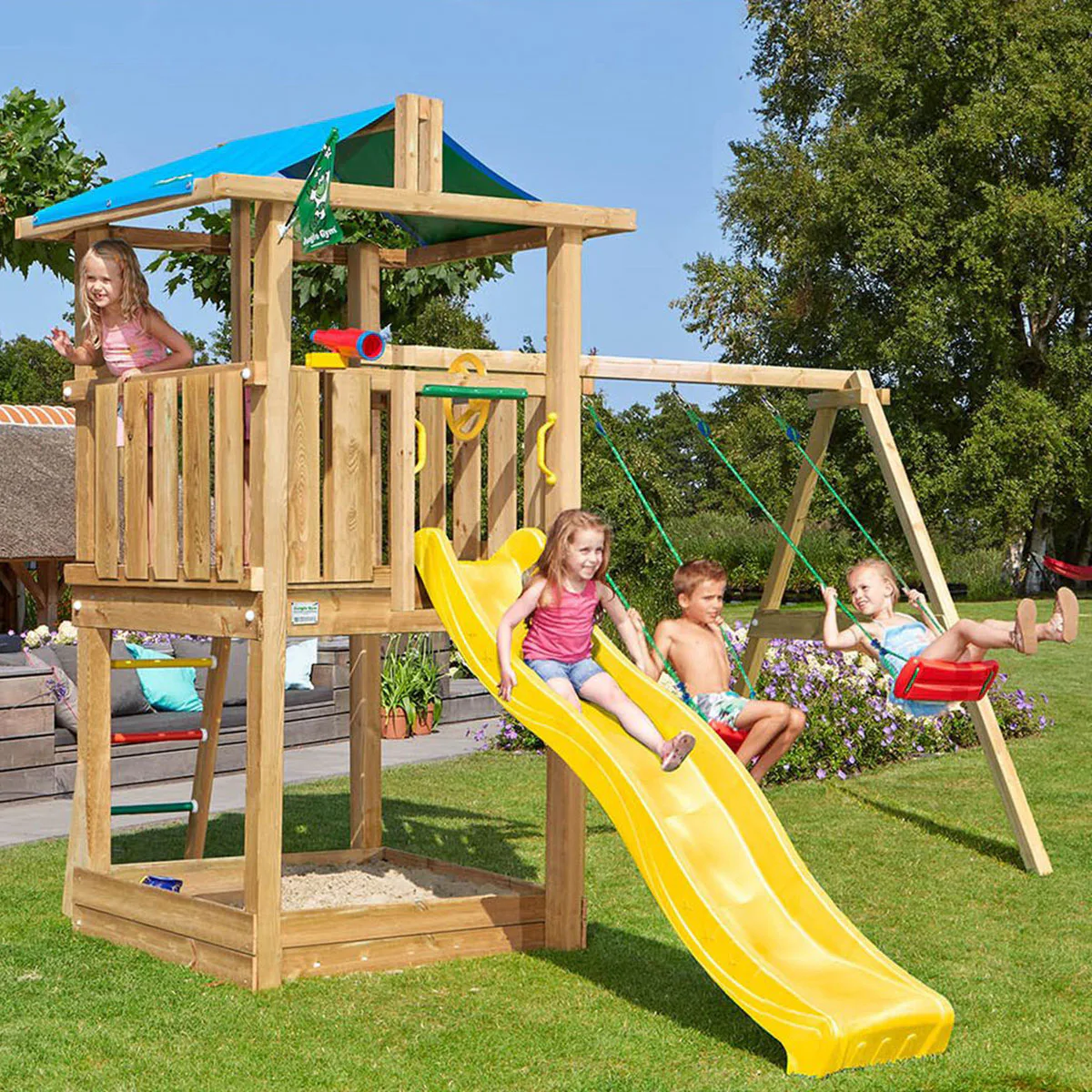 Lektorn Jungle Gym Hut inkl. Swing Modul X'tra och rutschkana