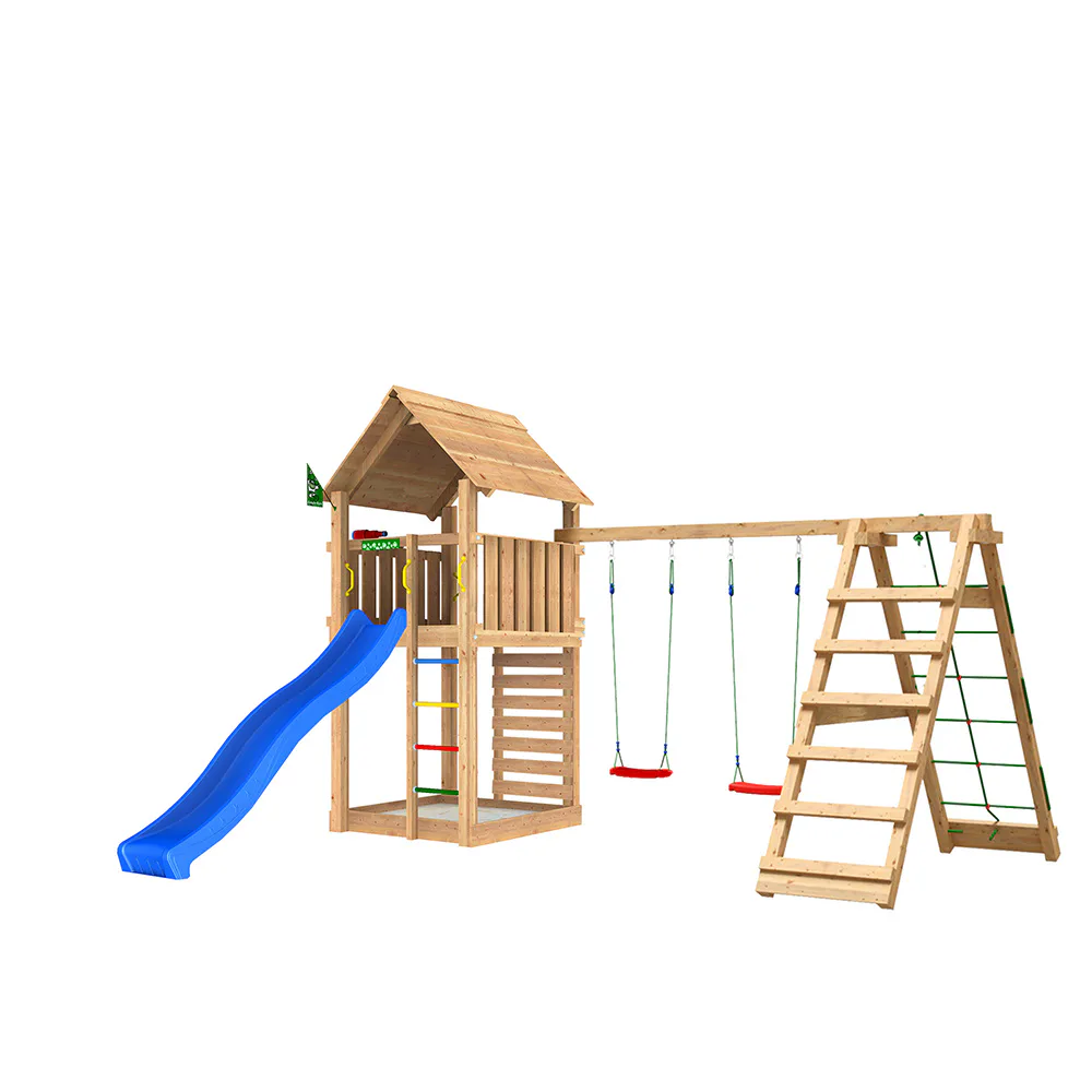 Lektorn Jungle Gym Cabin 2.1 Klättermodul Blå Rutschkana & Sand
