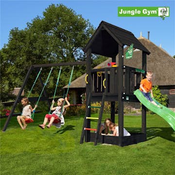 Lektorn Jungle Gym Club inkl. swing module xtra och rutschkana, grundmålat svart