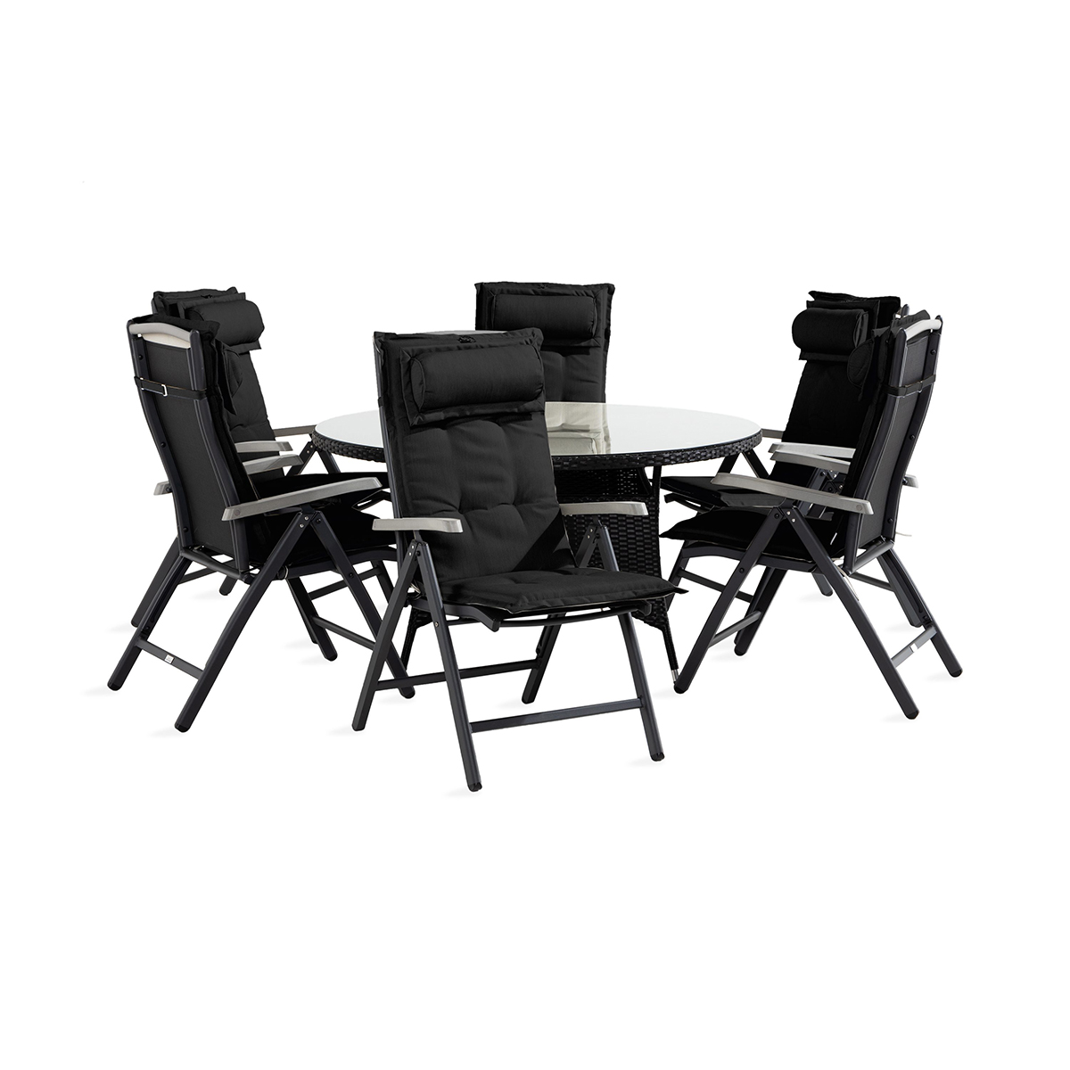 Trädgårdsgrupp Comfort Garden Thor Matgrupp 140 Rund + 6 Monaco Positionsstol m Dyna
