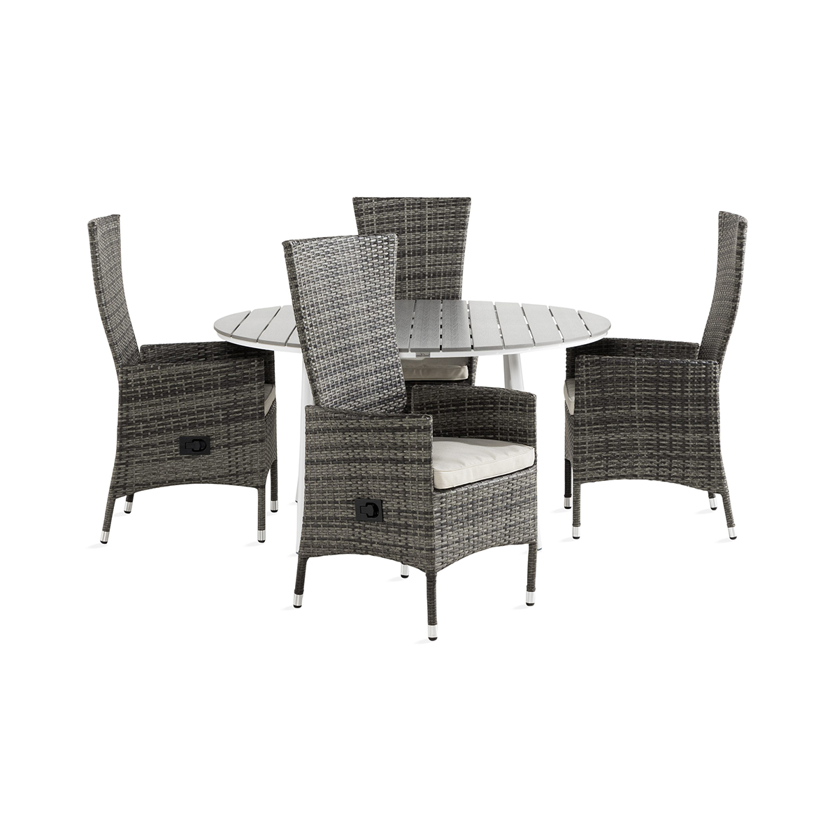 Trädgårdsgrupp Comfort Garden Tunis Matgrupp Utomhus 140 Rund + 4 Jenny Fåtölj Ställbar m Dyna