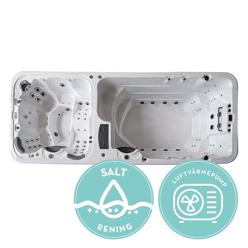Swimspa Swebad Hydro Zone med Luftvärmepumpar Sterling silver, Rengöringssystem: Saltrengöring