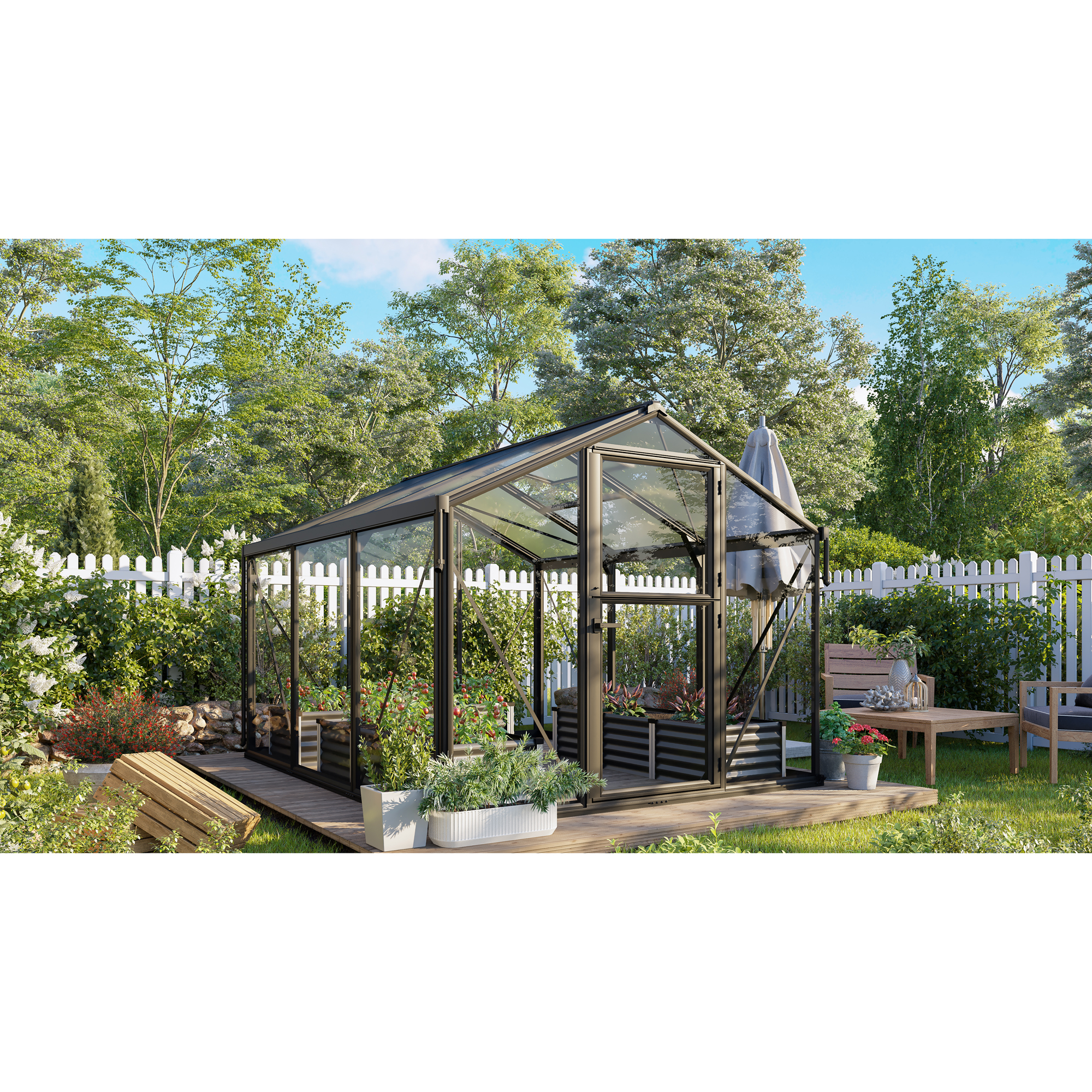 Växthus Vitavia Deimos 8500 Svart 3mm Härdat Glas / 10 mm Polytak