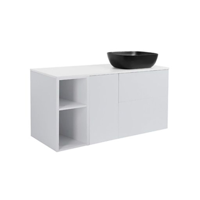 Tvättställsskåp Alterna Isella med Öppen Förvaring, Tvättkorg, Bänkskiva och Ovanpåliggande Tvättställ