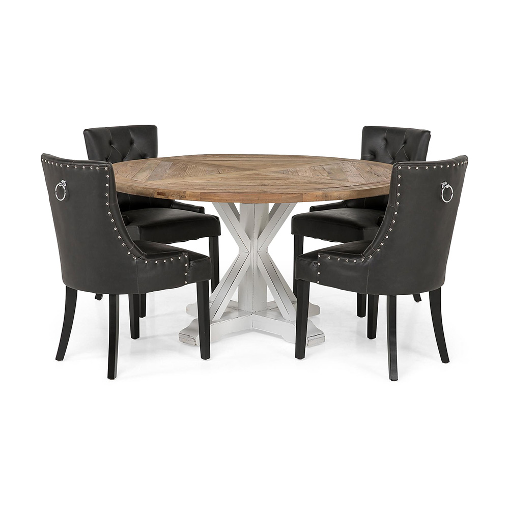 Matgrupp In Living Lyon 150 cm Rund med 4 Tuva Fåtölj Alm/Vit/Svart PU