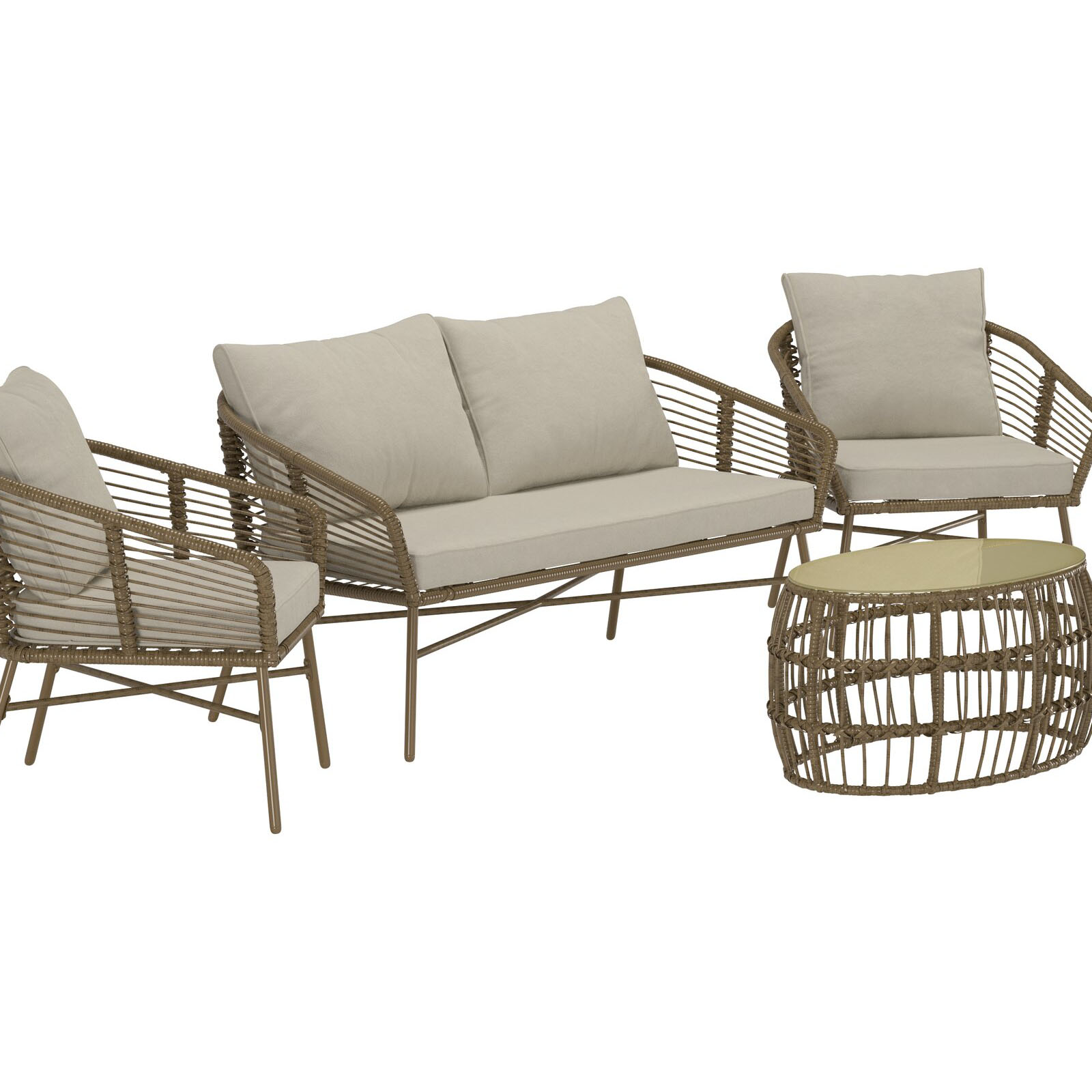 Soffgrupp Venture Home Lipari Loungegrupp i Rotting, 2-sitssoffa och 2st fåtöjer med Dynor och Soffbord