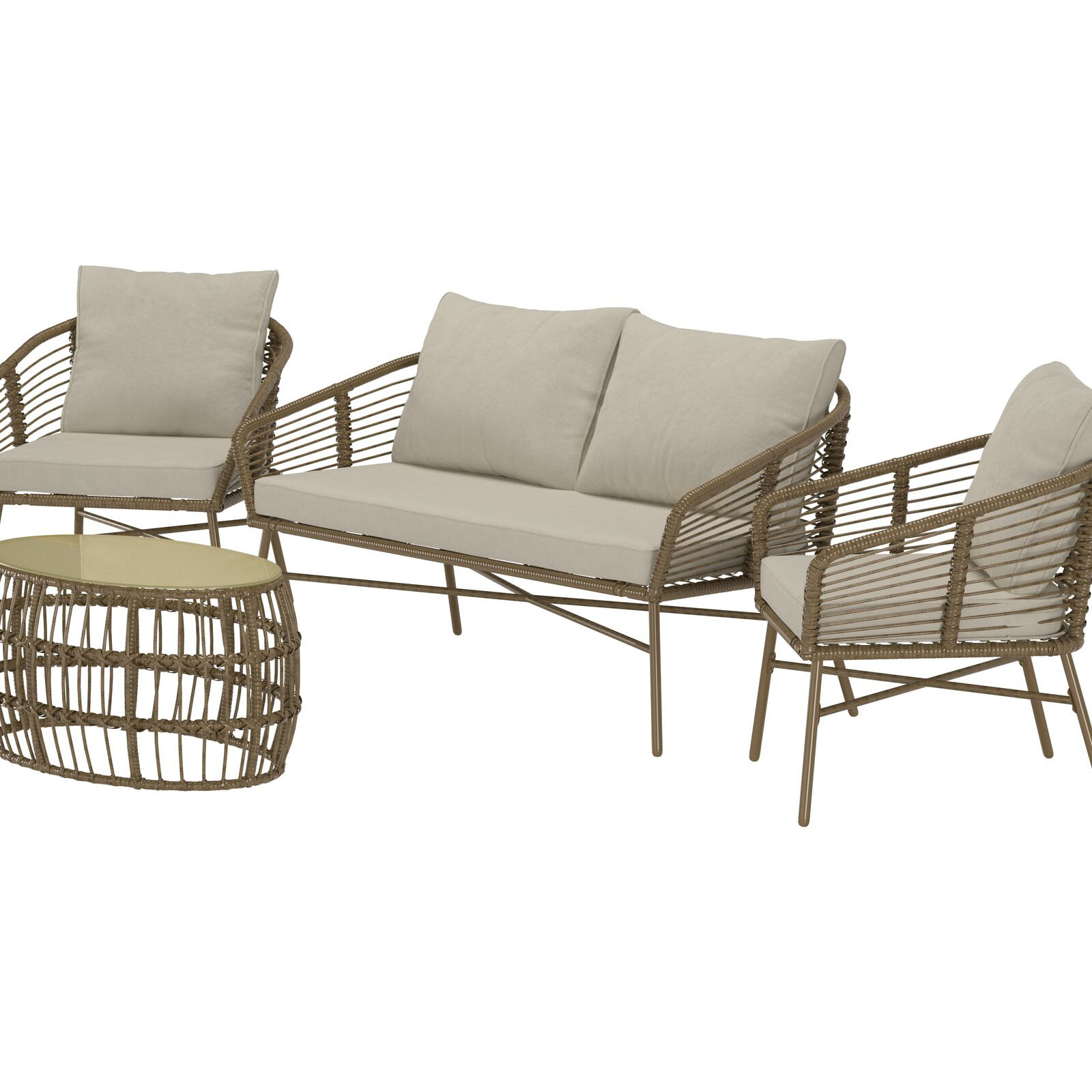 Soffgrupp Venture Home Lipari Loungegrupp i Rotting, 2-sitssoffa och 2st fåtöjer med Dynor och Soffbord