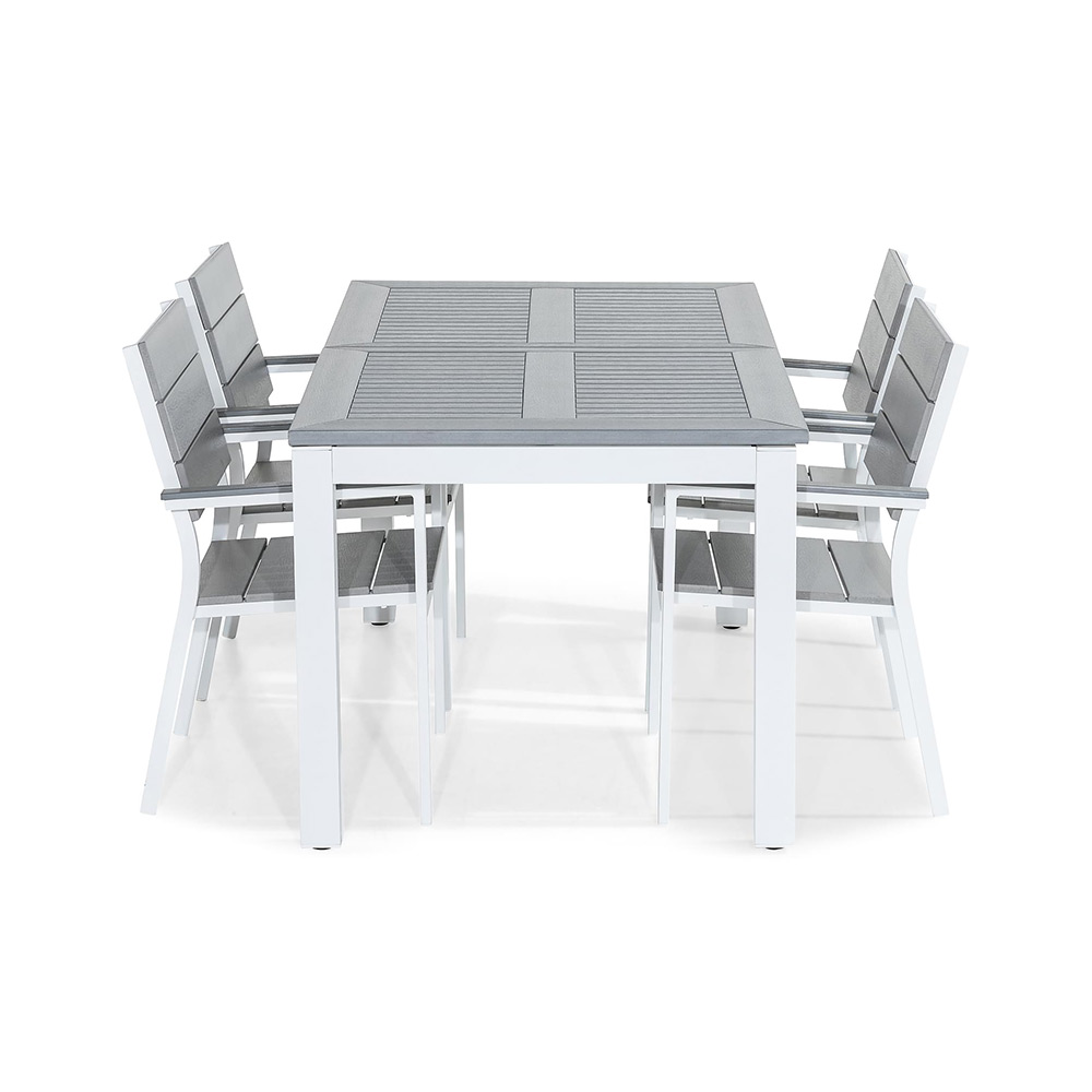 Matgrupp Comfort Garden Monaco 152-210 med 4 Stapelstolar Tunis Vit/Grå, Utan Dynor