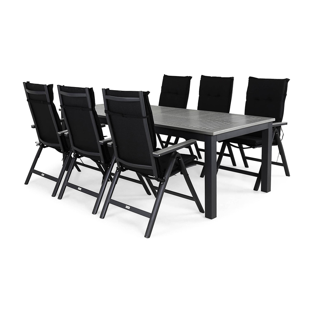 Matgrupp Comfort Garden Monaco 220-280 med 6 Monaco Light Stolar Svart/Grå, Svarta Dynor