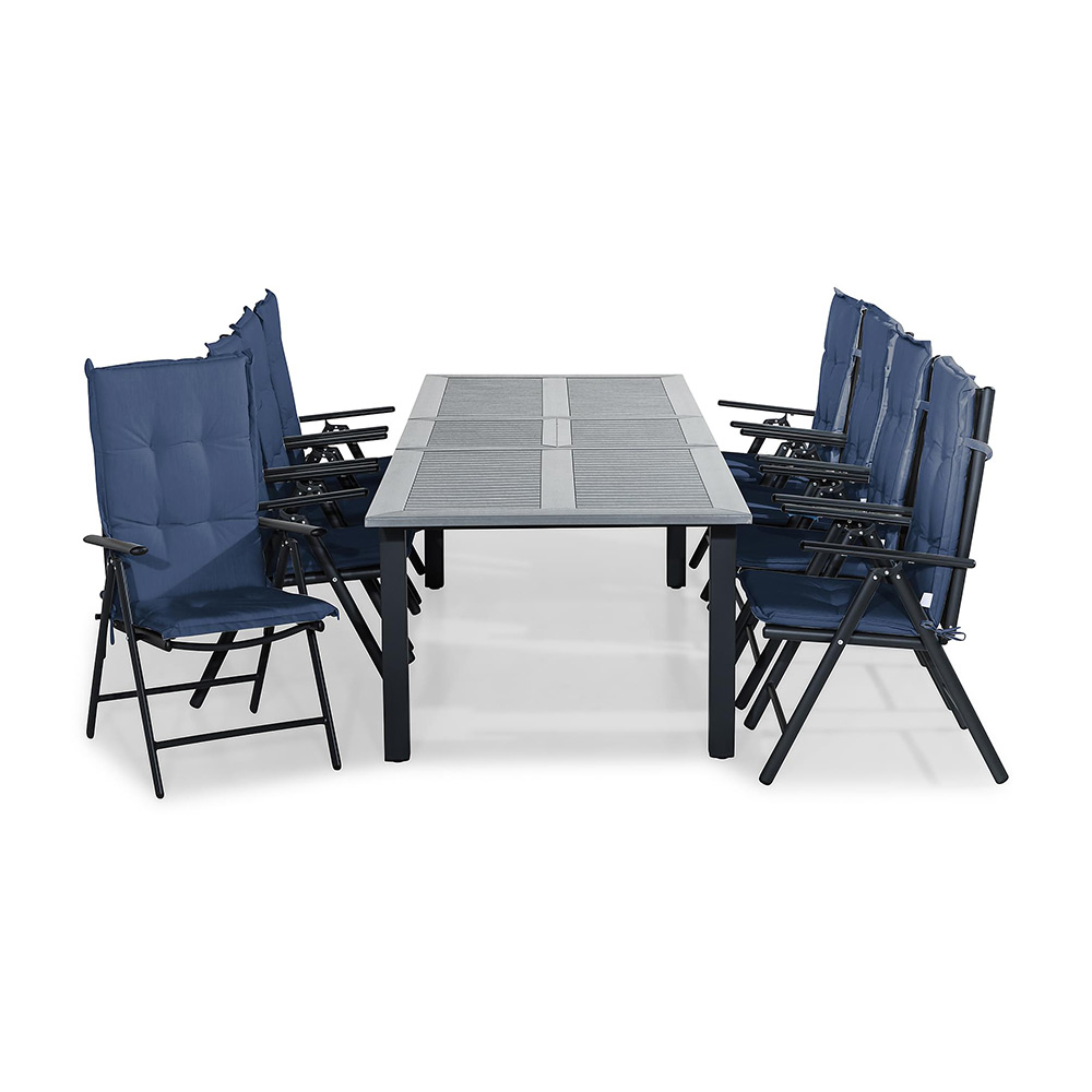 Matgrupp Comfort Garden Monaco 220-280 med 8 Positionsstolar Maggie Blå Dynor