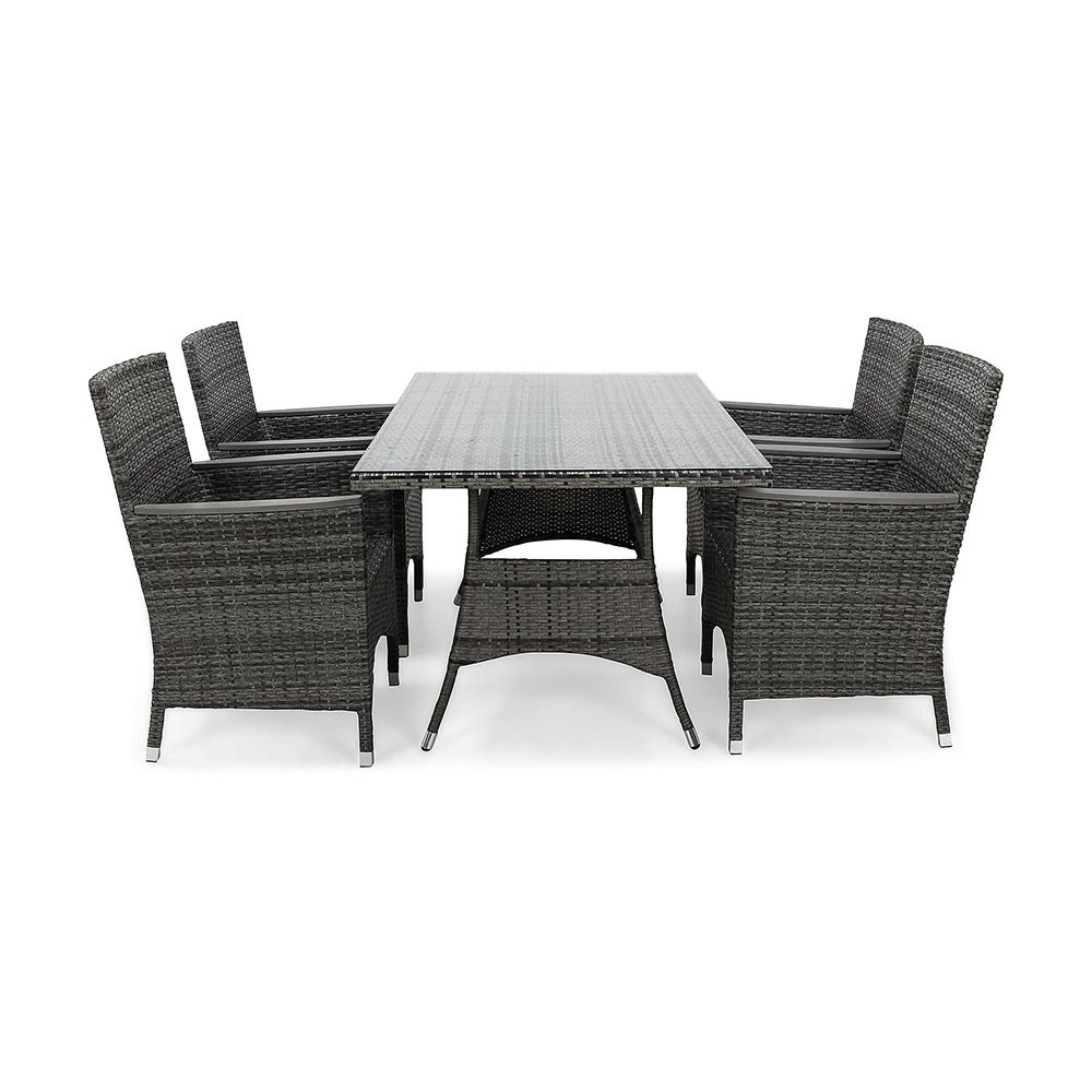 Matgrupp deNoord Thor 140 med 4 Fåtöljer Lyx med Armstöd Grå, Utan Dynor