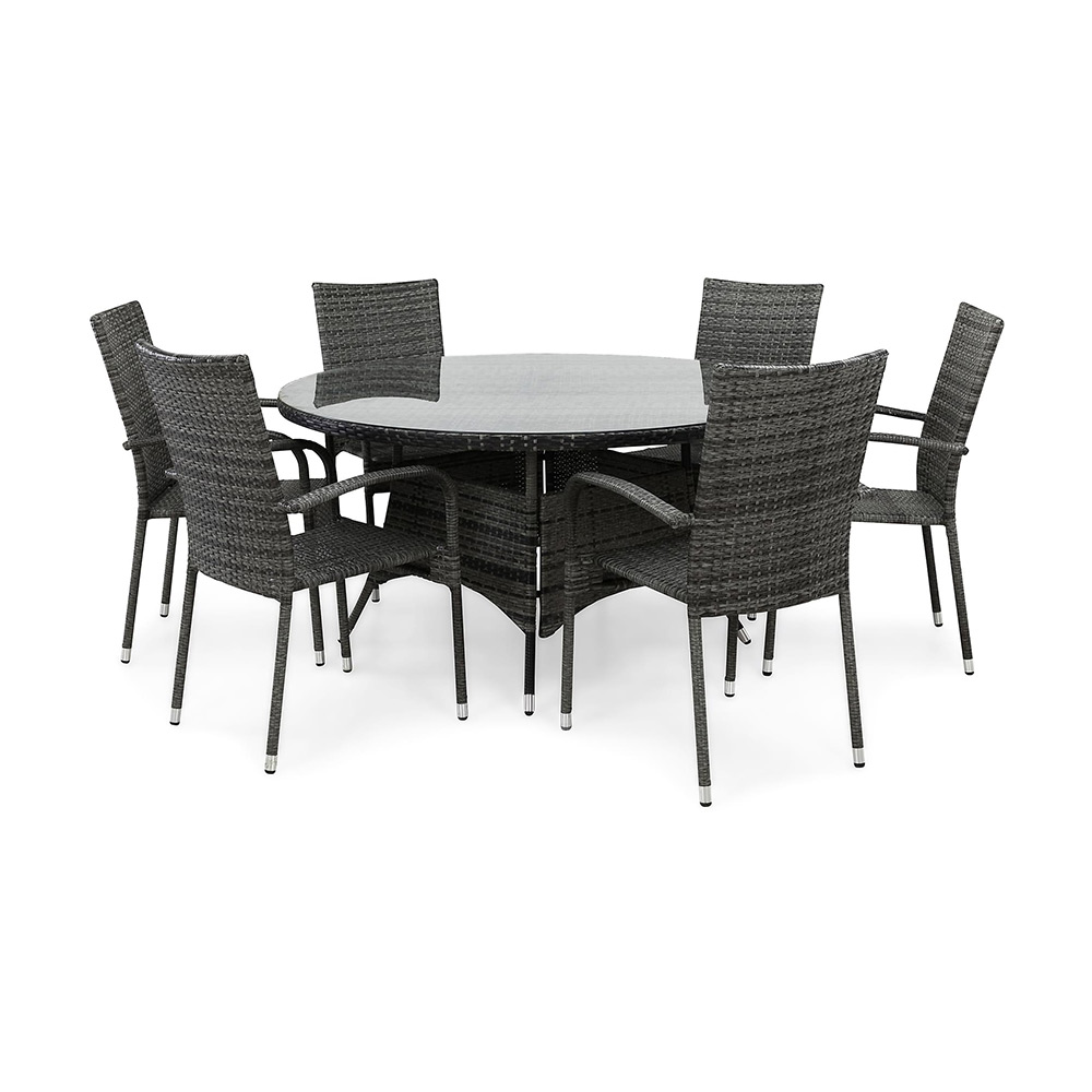 Matgrupp Comfort Garden Thor Rund Ø140 med 6 Stolar Thor Light Grå