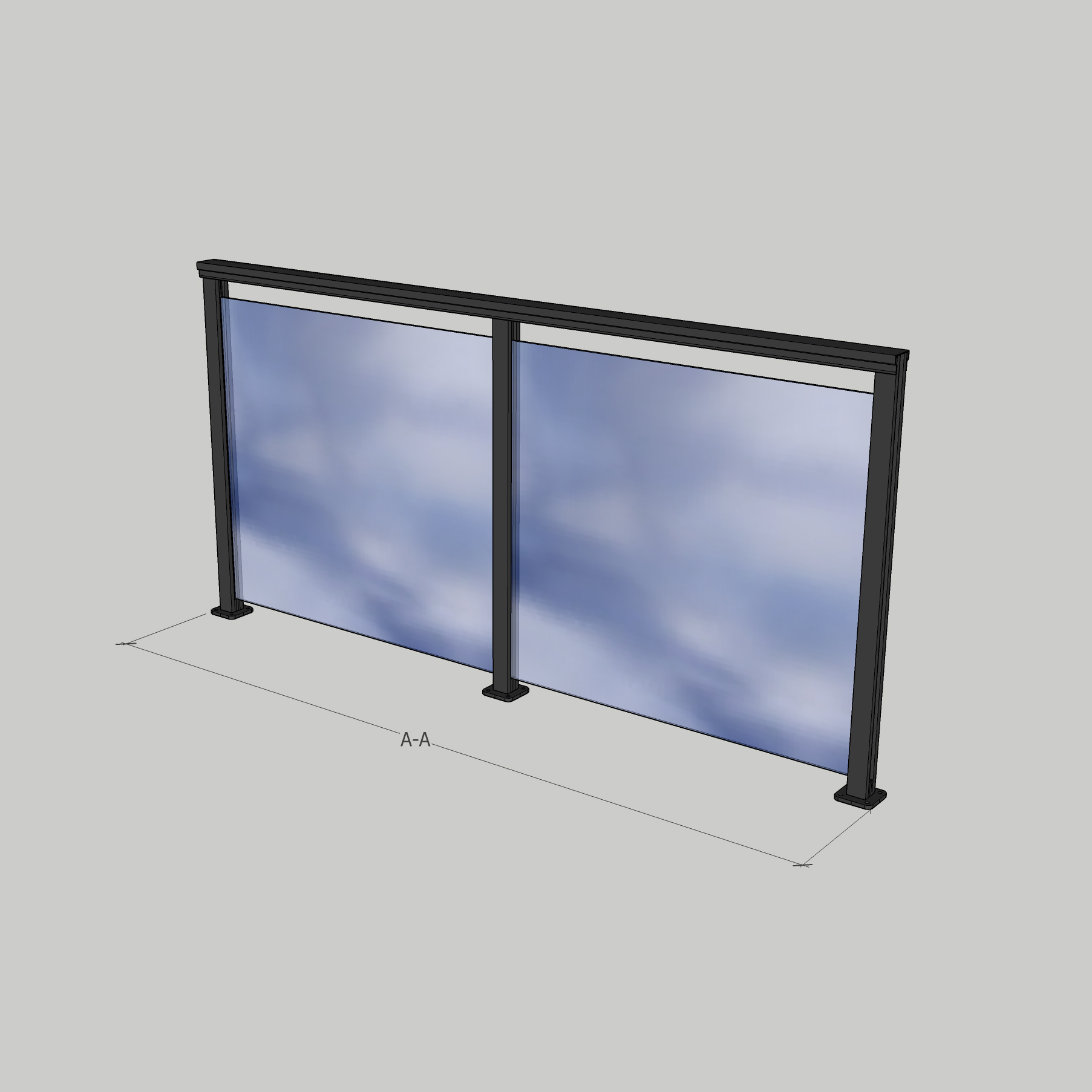 Glasräcke Novoroom Komplett Sektion A-A 2200x1100 mm Grå