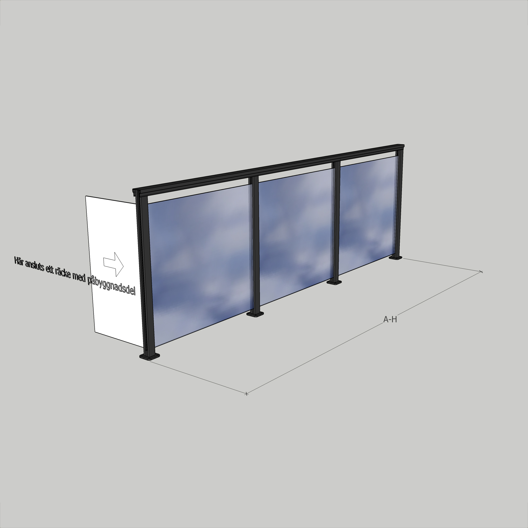 Glasräcke Novoroom Komplett Sektion A-H 3400x1100 mm Svart