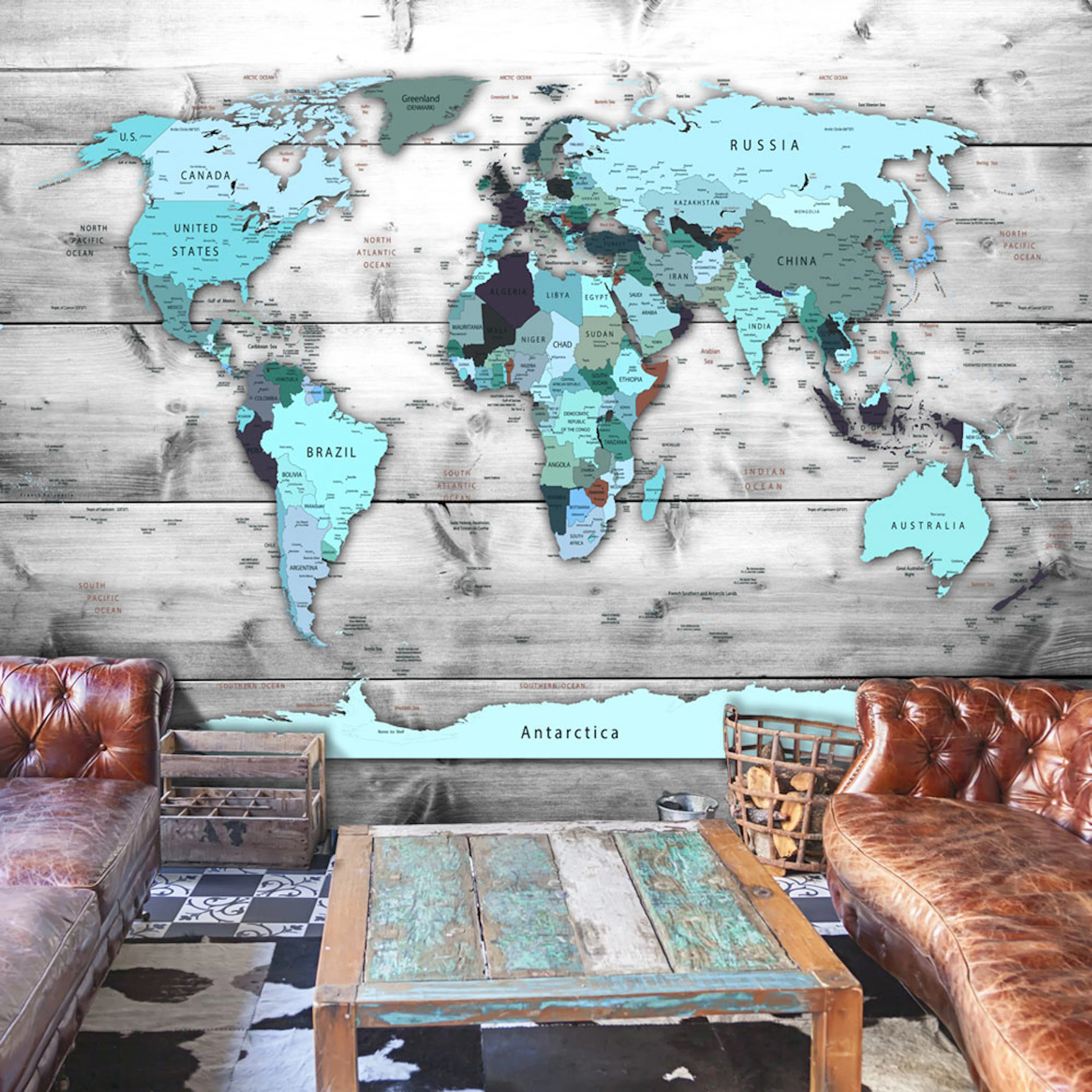 Fototapet Arkiio World Map: Blue Continents