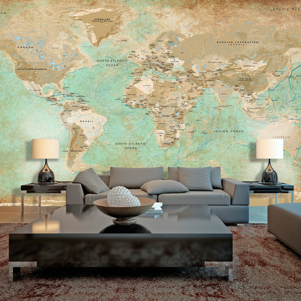 Fototapet XXL Arkiio Turquoise World Map II 500x280 cm