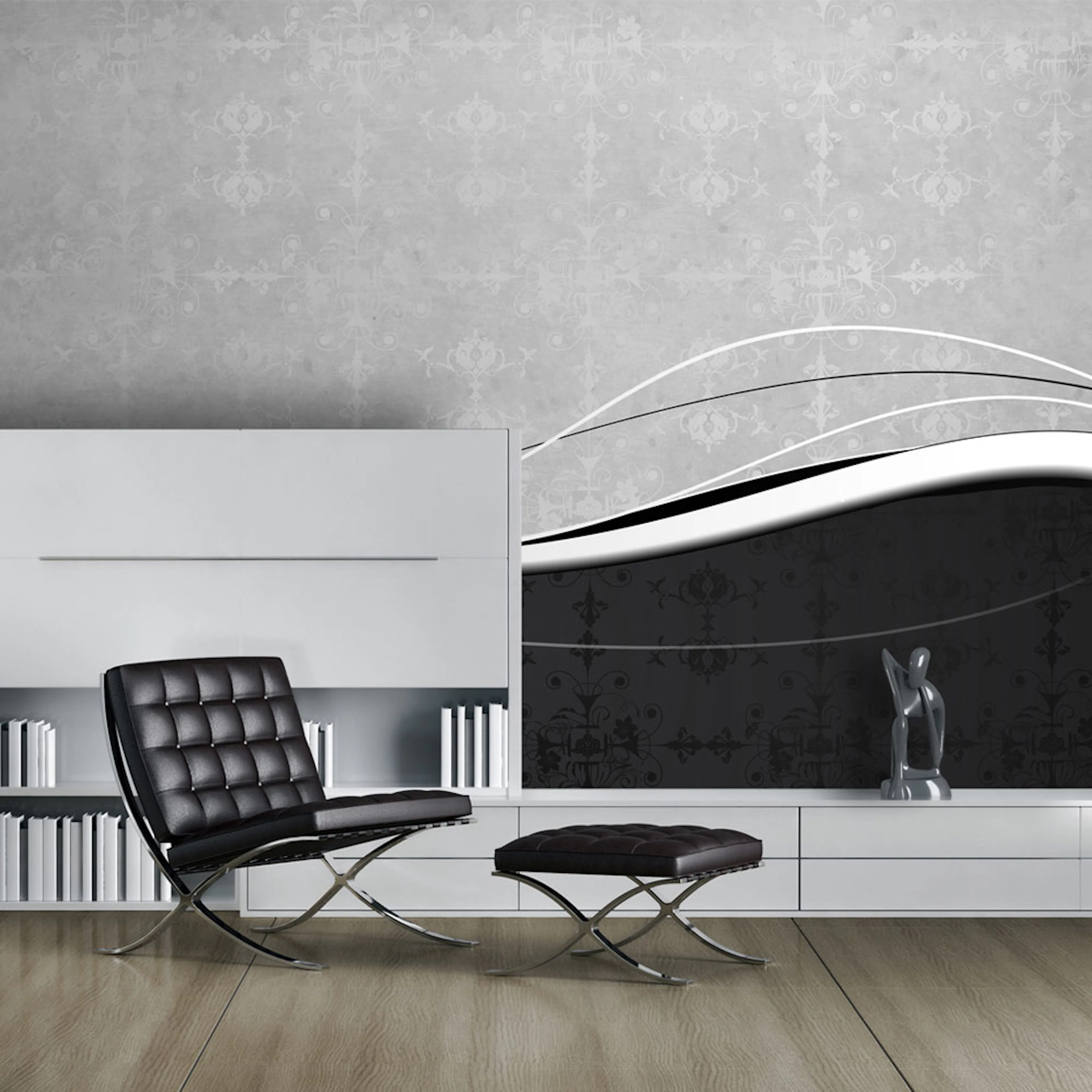 Fototapet Arkiio Svartvita vågor Vintage 450x270 cm