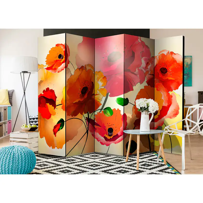 Rumsavdelare Skärmvägg Arkiio Velvet Poppies II Grön/Röd/Orange 225x172 cm