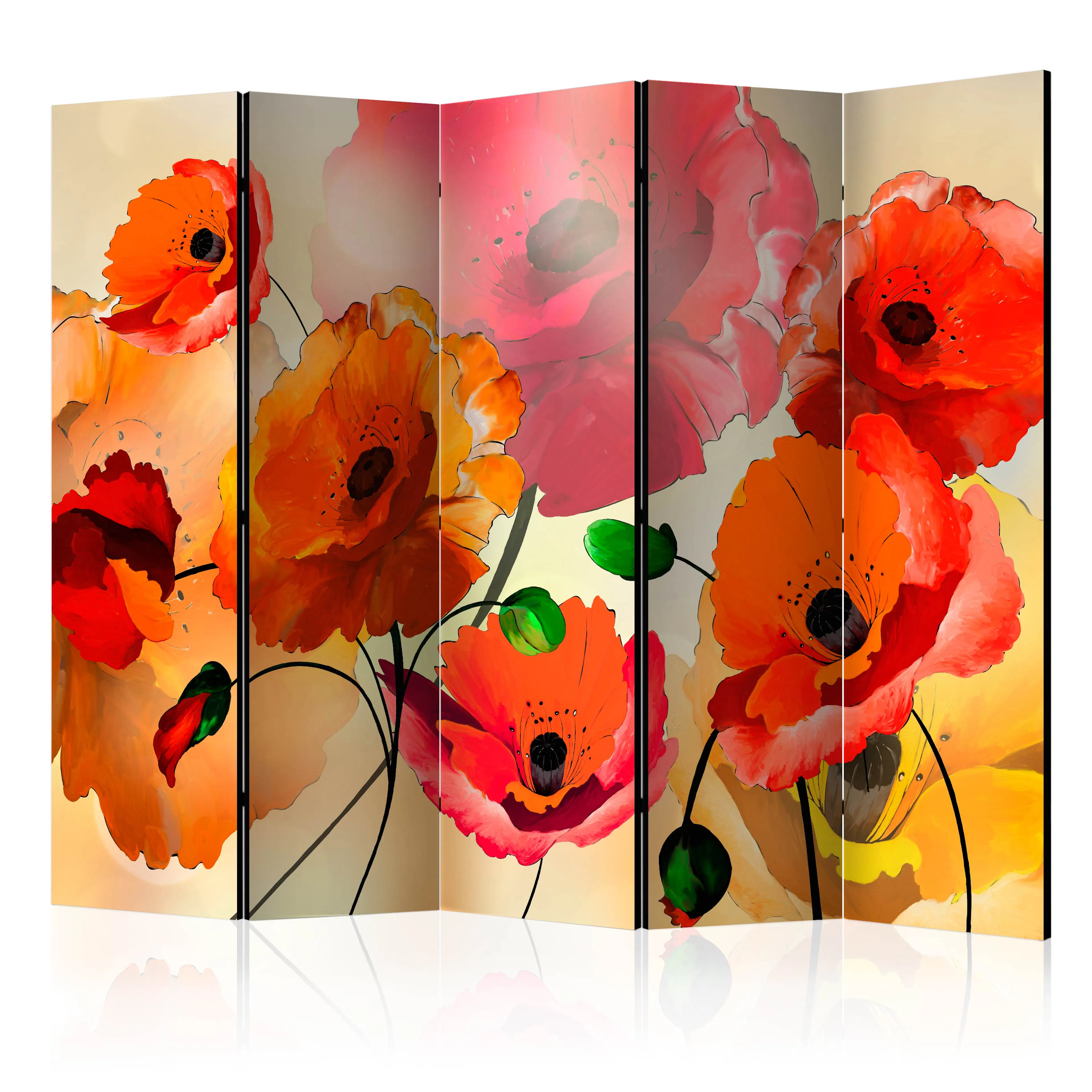 Rumsavdelare Skärmvägg Arkiio Velvet Poppies II Grön/Röd/Orange 225x172 cm