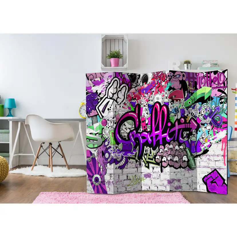 Rumsavdelare Skärmvägg Arkiio Purple Graffiti 225x172 cm