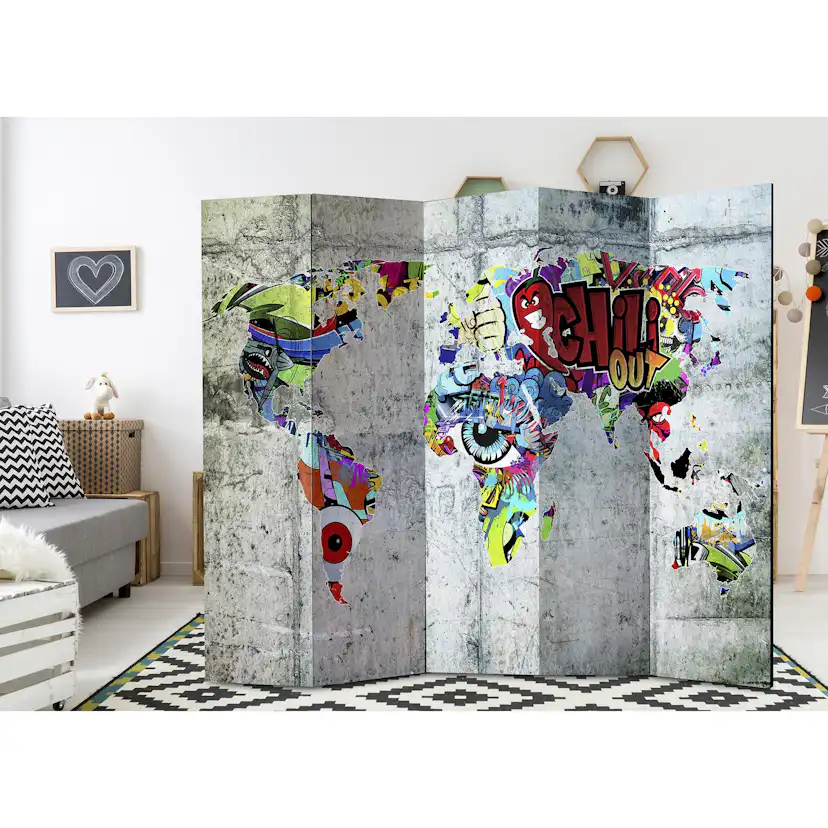 Rumsavdelare Skärmvägg Arkiio Graffiti World 225x172 cm
